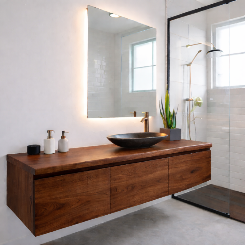 Floating Oak Bathroom Vanity, Wall Mounted Wood Vanity Cabinet