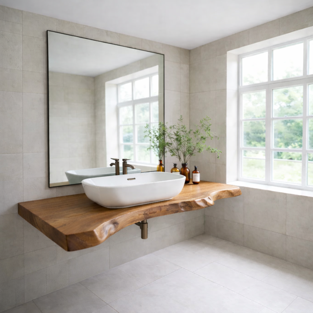 Live Edge Floating Bathroom Vanity Top, Solid Wood Wall Mounted Vanity Shelf