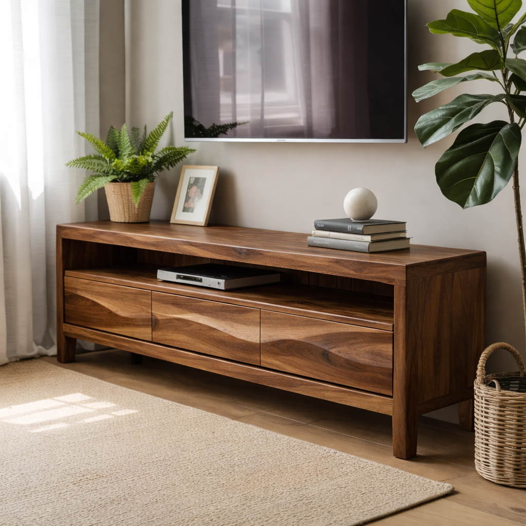 Solid Wood TV Stand with Drawers and Open Shelf for Contemporary Living Rooms