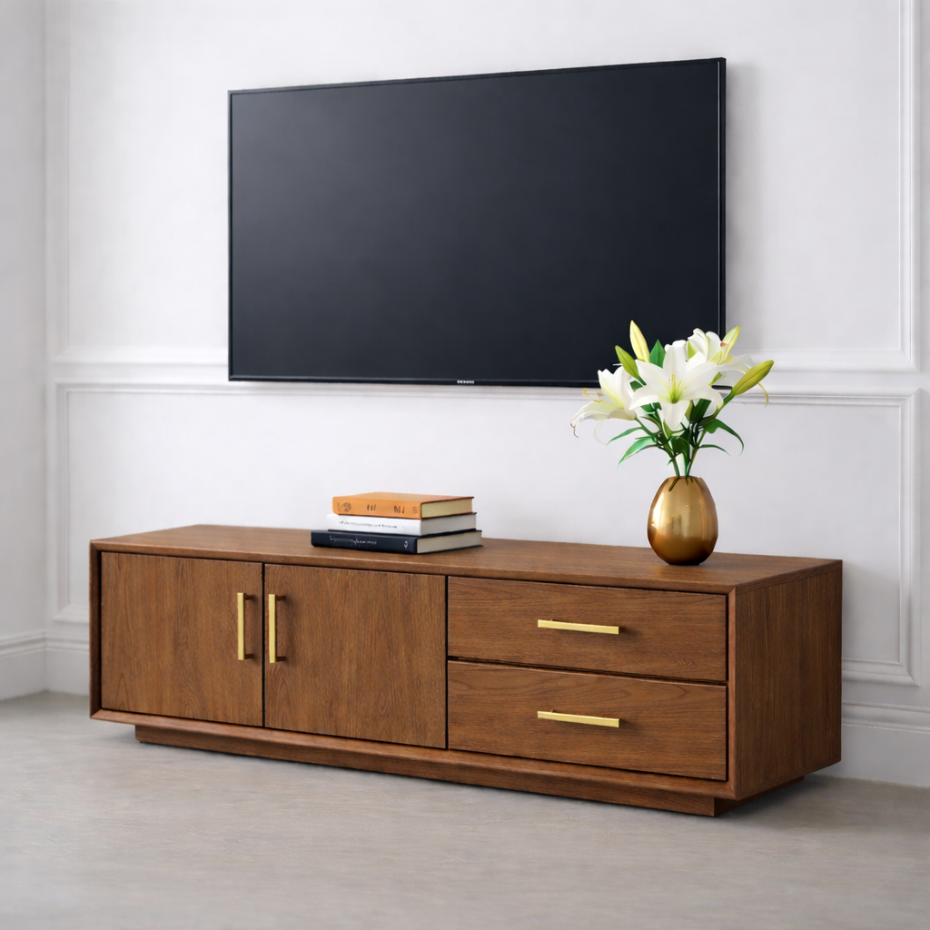 Solid Wood TV Stand with Drawers and Cabinet for Elegant Living Rooms
