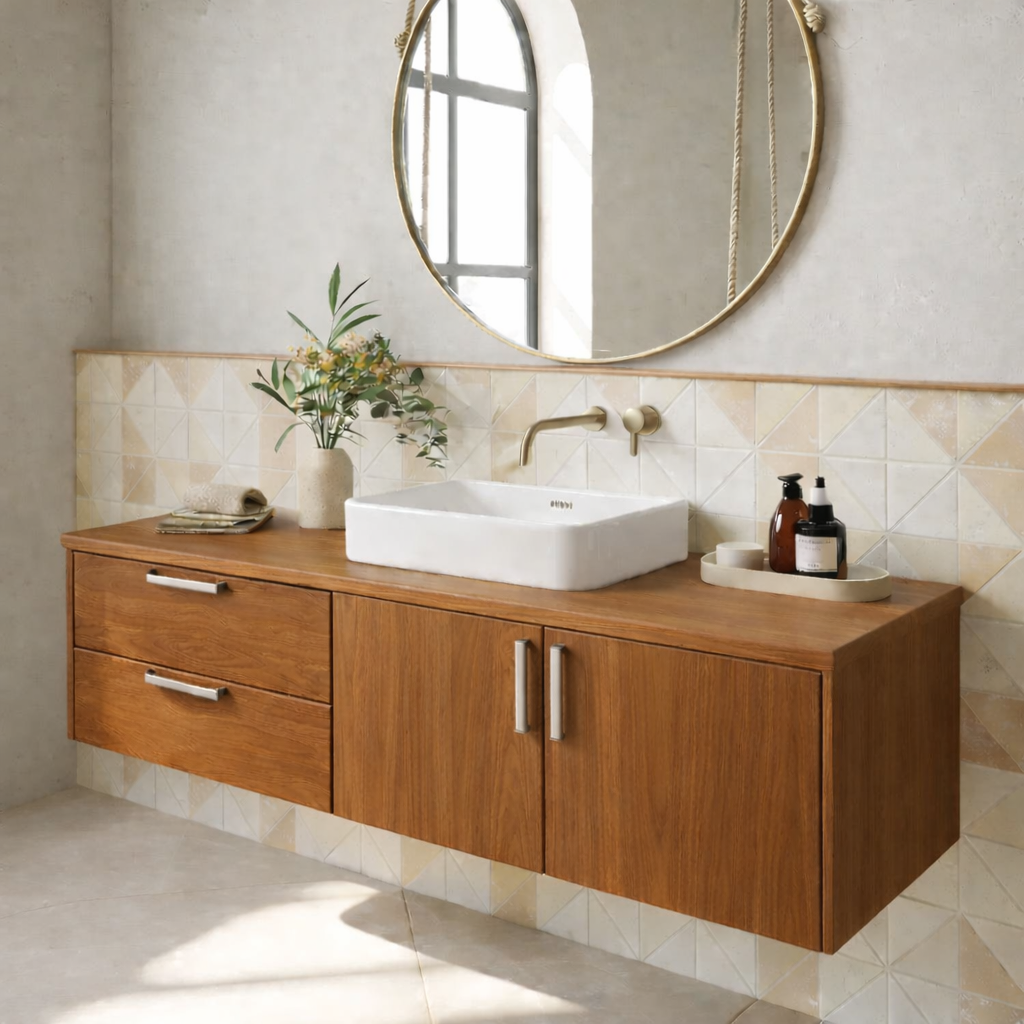 Floating Solid Wood Bathroom Vanity with Drawers and Cabinet Doors for Modern Home Interiors