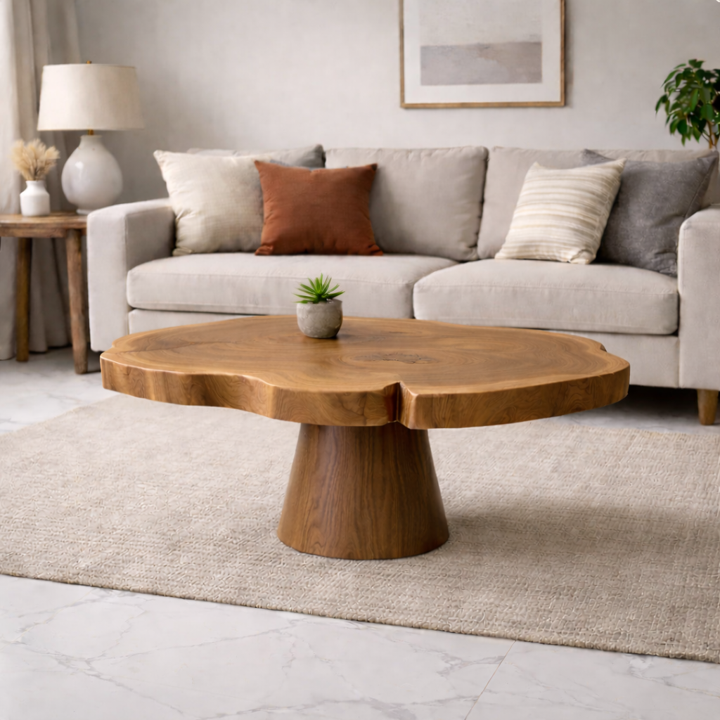 Solid Wood Coffee Table with Organic Edge Top Modern Sculptural Living Room Table
