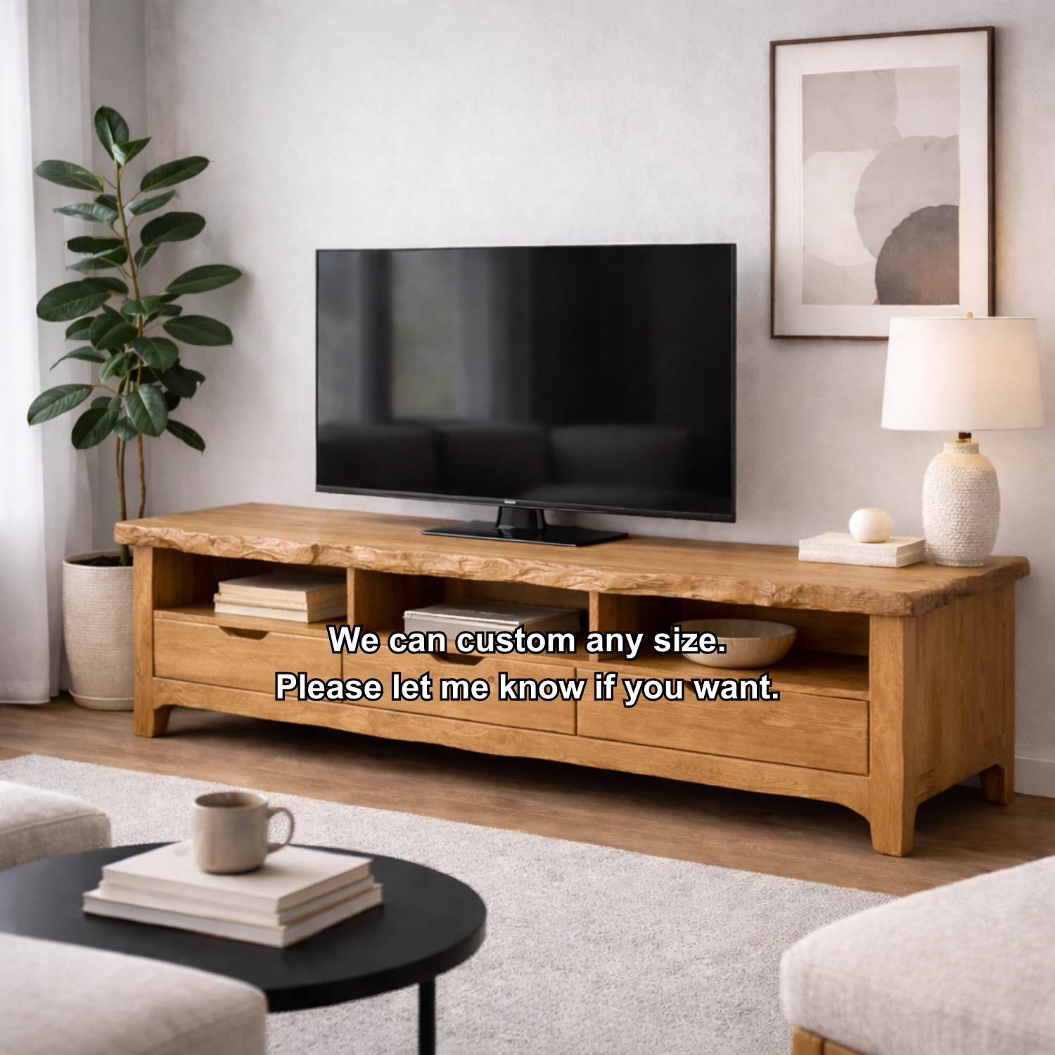 Solid Wood TV Stand with Drawers & Open Shelves – Rustic Low Profile Console