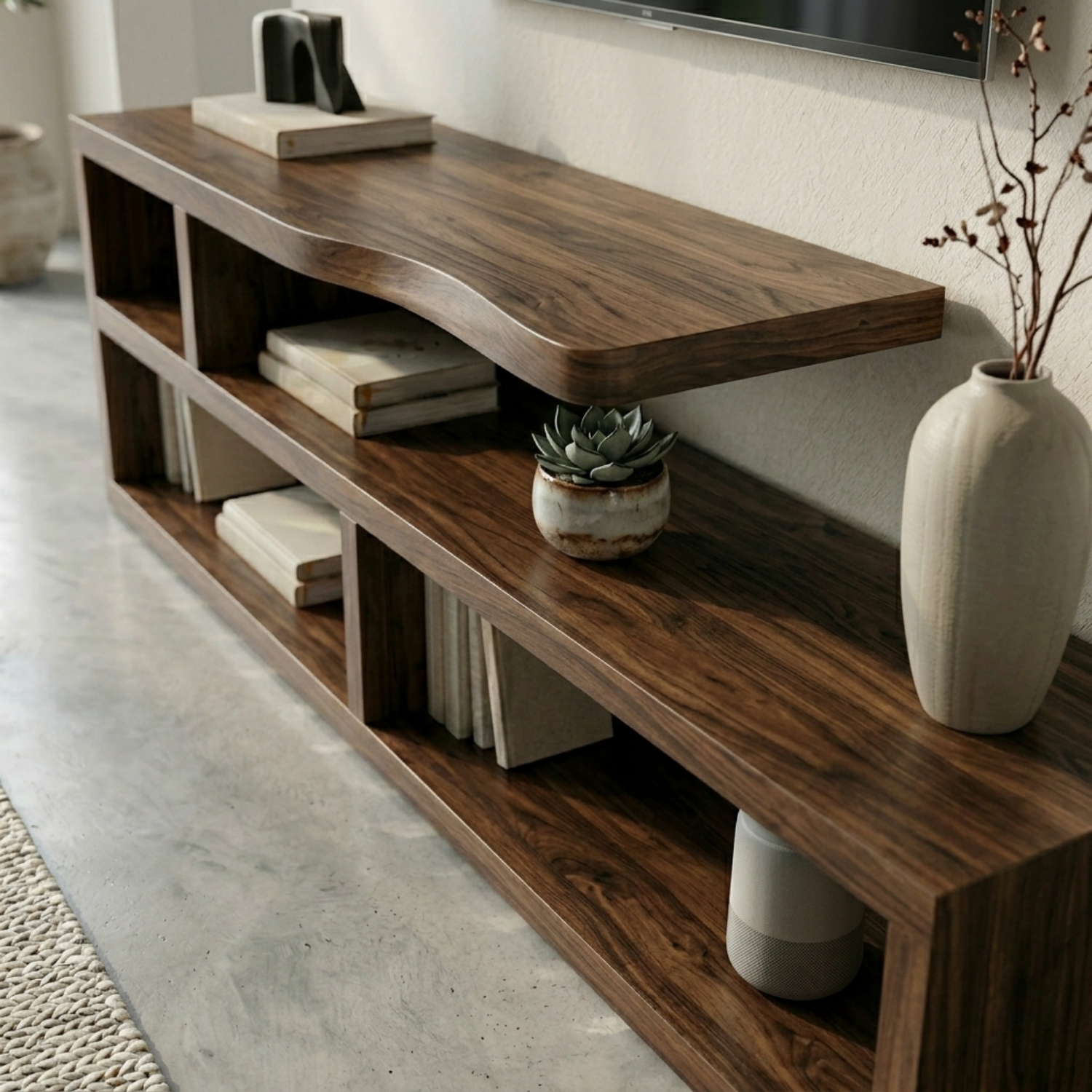 Minimalist Solid Wood TV Stand with Open Shelves – Modern Media Console