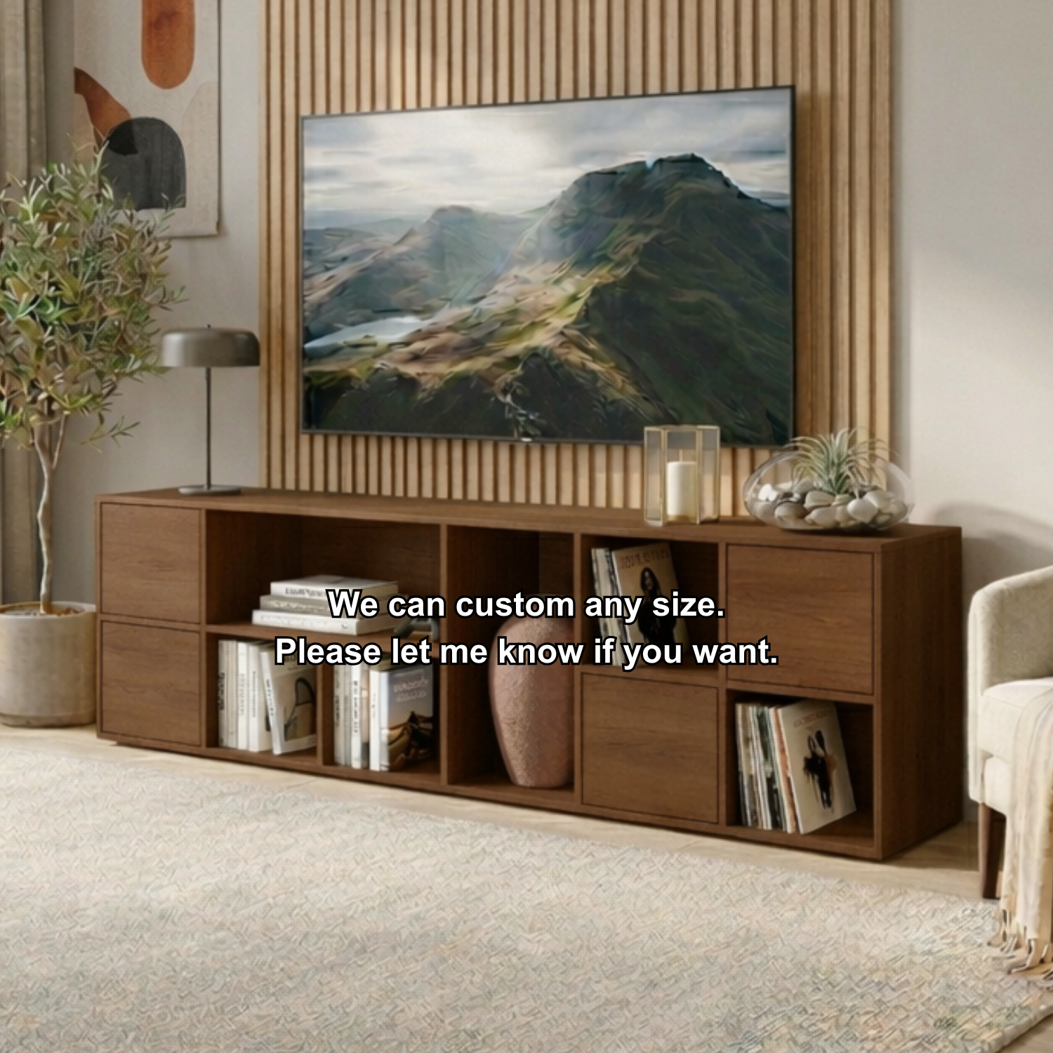 Solid Wood TV Stand with Open Shelves and Drawers – Modern Minimalist Media Console