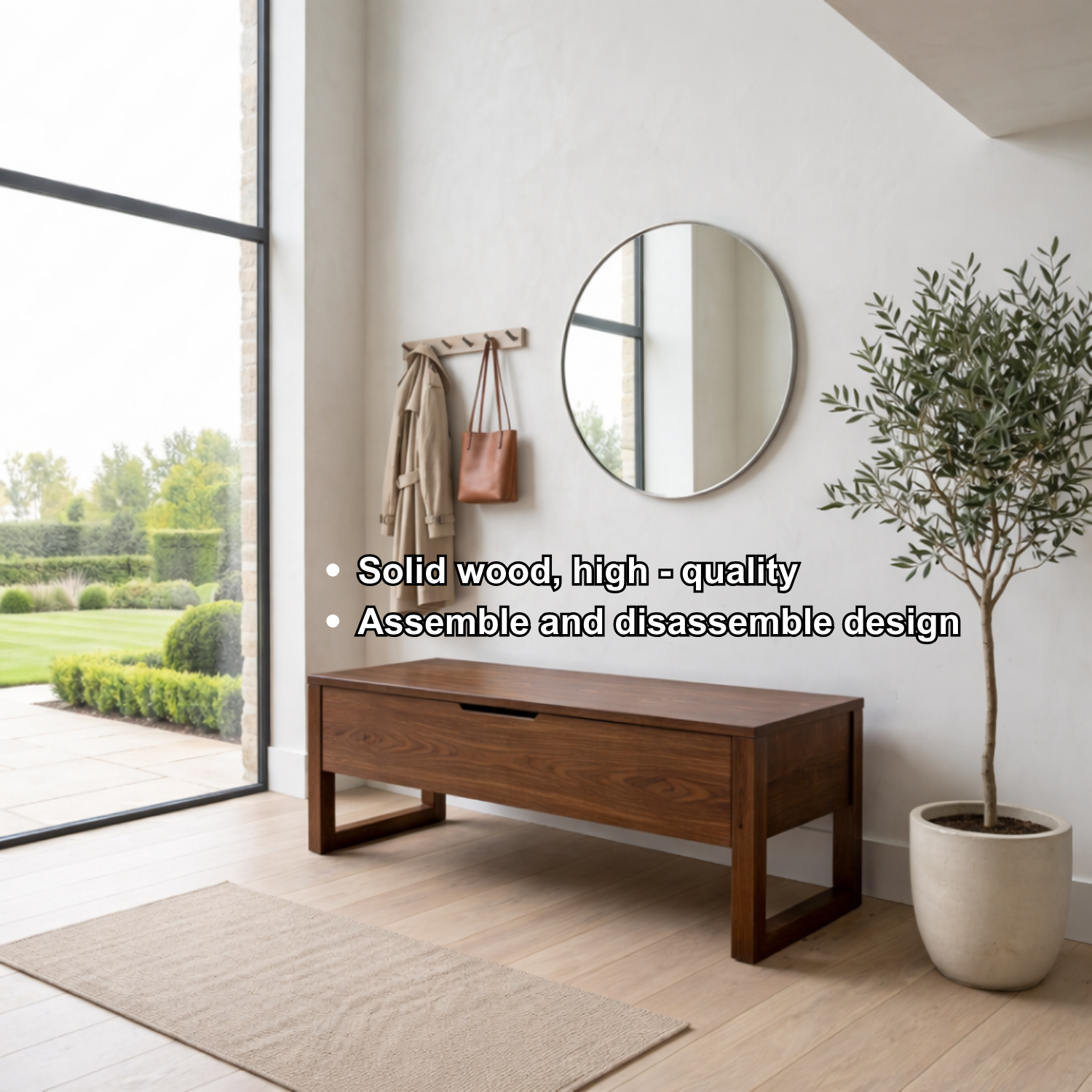 Solid Wood Storage Bench with Lift Top – Minimalist Entryway Storage Bench