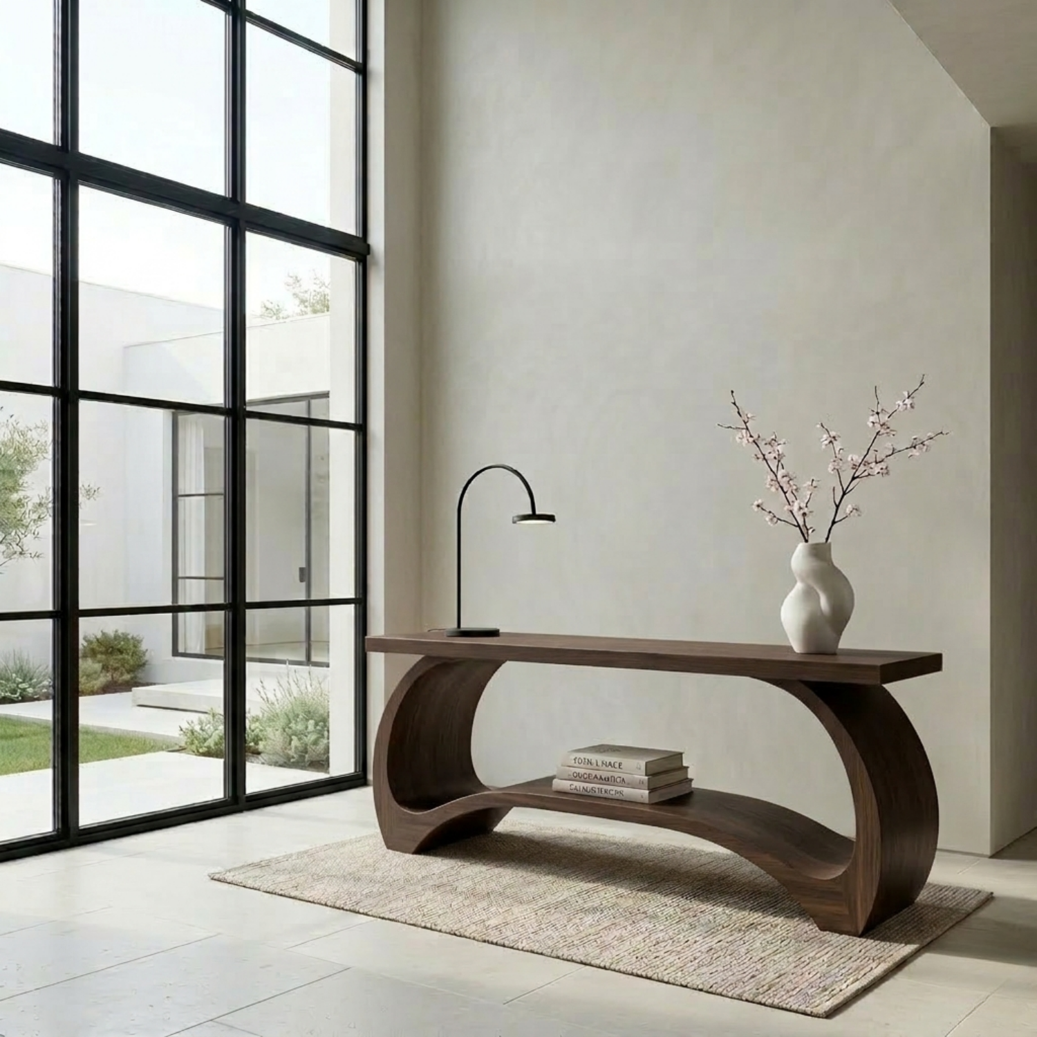 Sculptural Solid Wood Console Table with Curved Base – Modern Statement Entryway Table