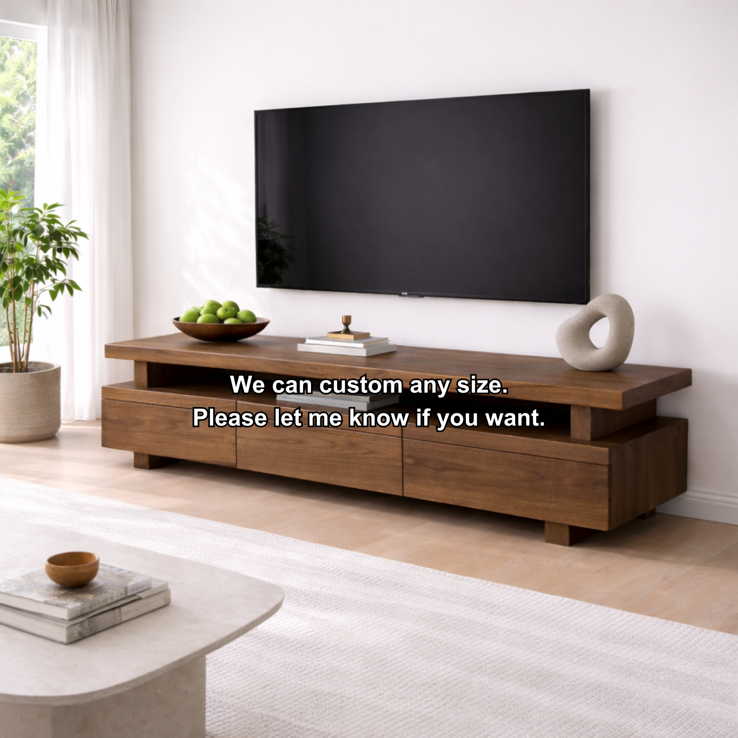 Solid Wood TV Stand with Storage and Modern Design