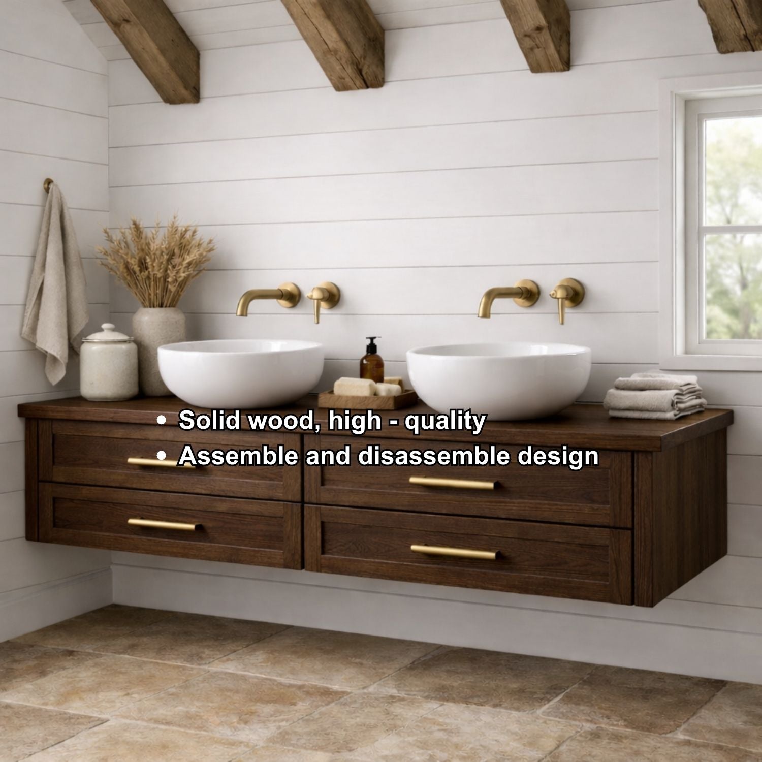 Handcrafted Solid Wood Floating Bathroom Vanity with Storage – Modern Wooden Design