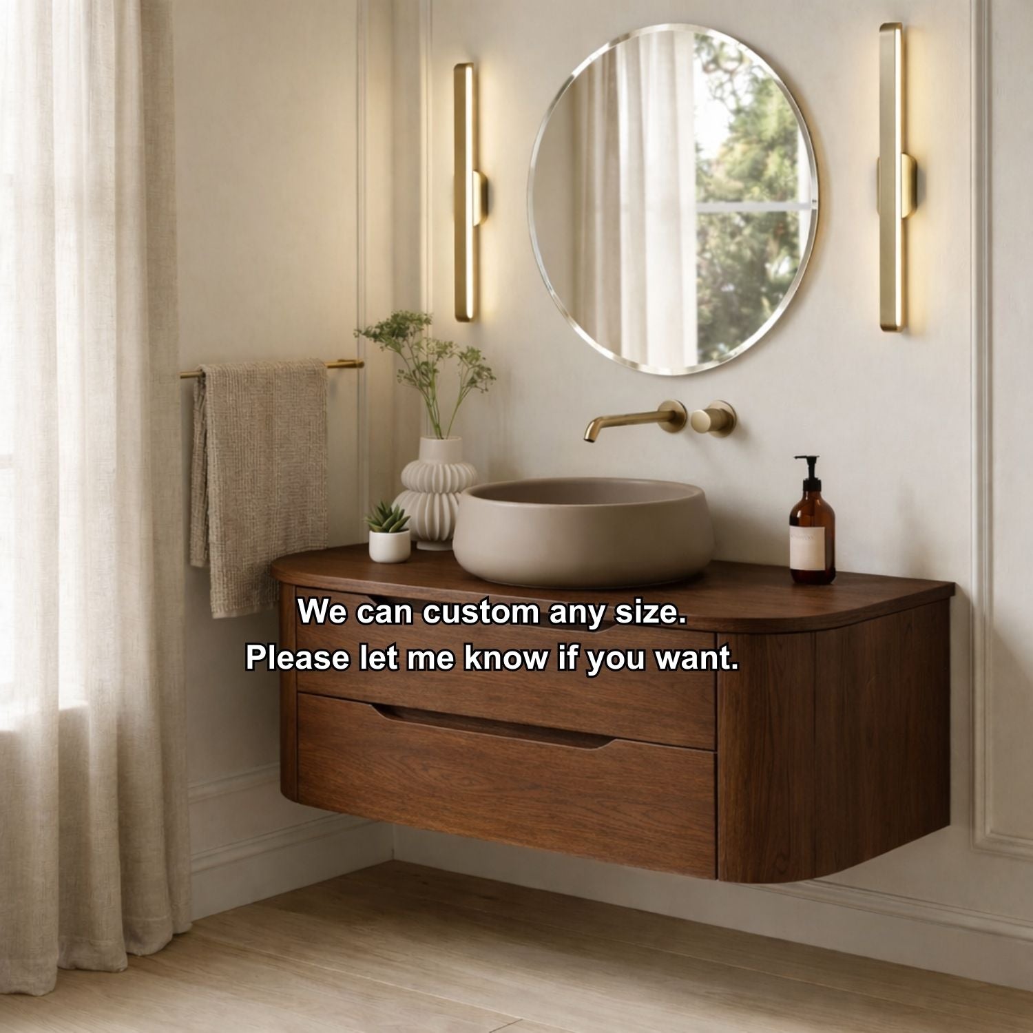 Modern Floating Bathroom Vanity with Curved Edges – Handcrafted Solid Wood
