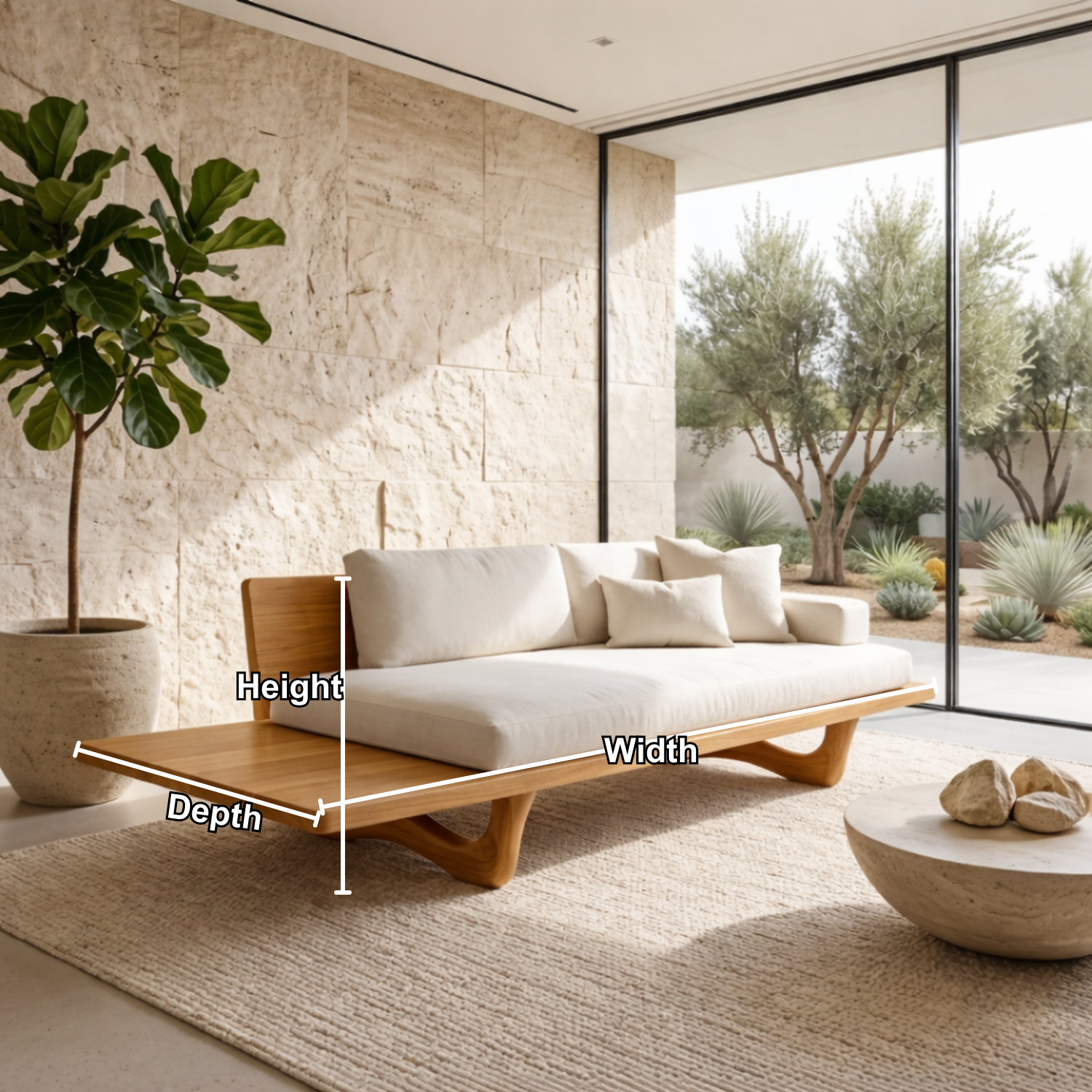 Solid Wood Platform Sofa Frame with Curved Base – Modern Minimalist Wood Sofa