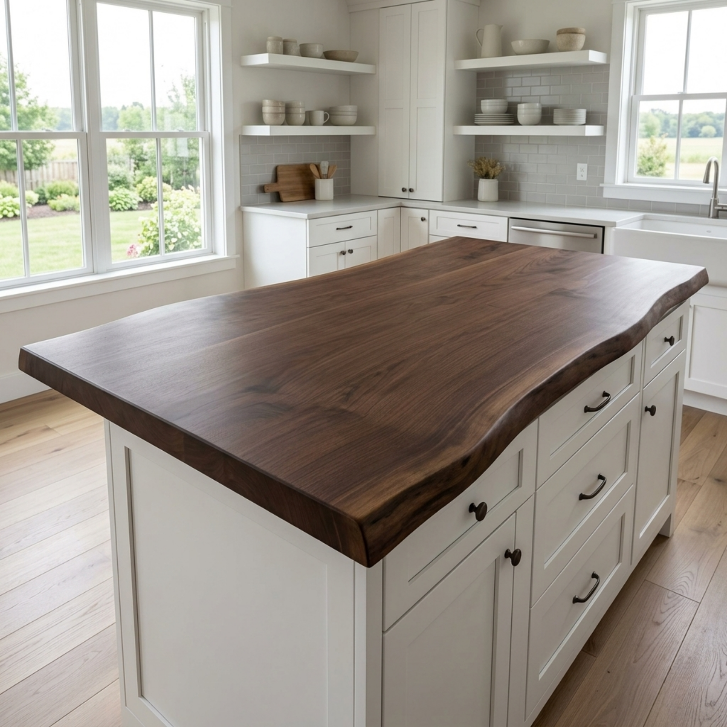 Solid Wood Kitchen Countertop – Live Edge Island Top for Modern Farmhouse Kitchens