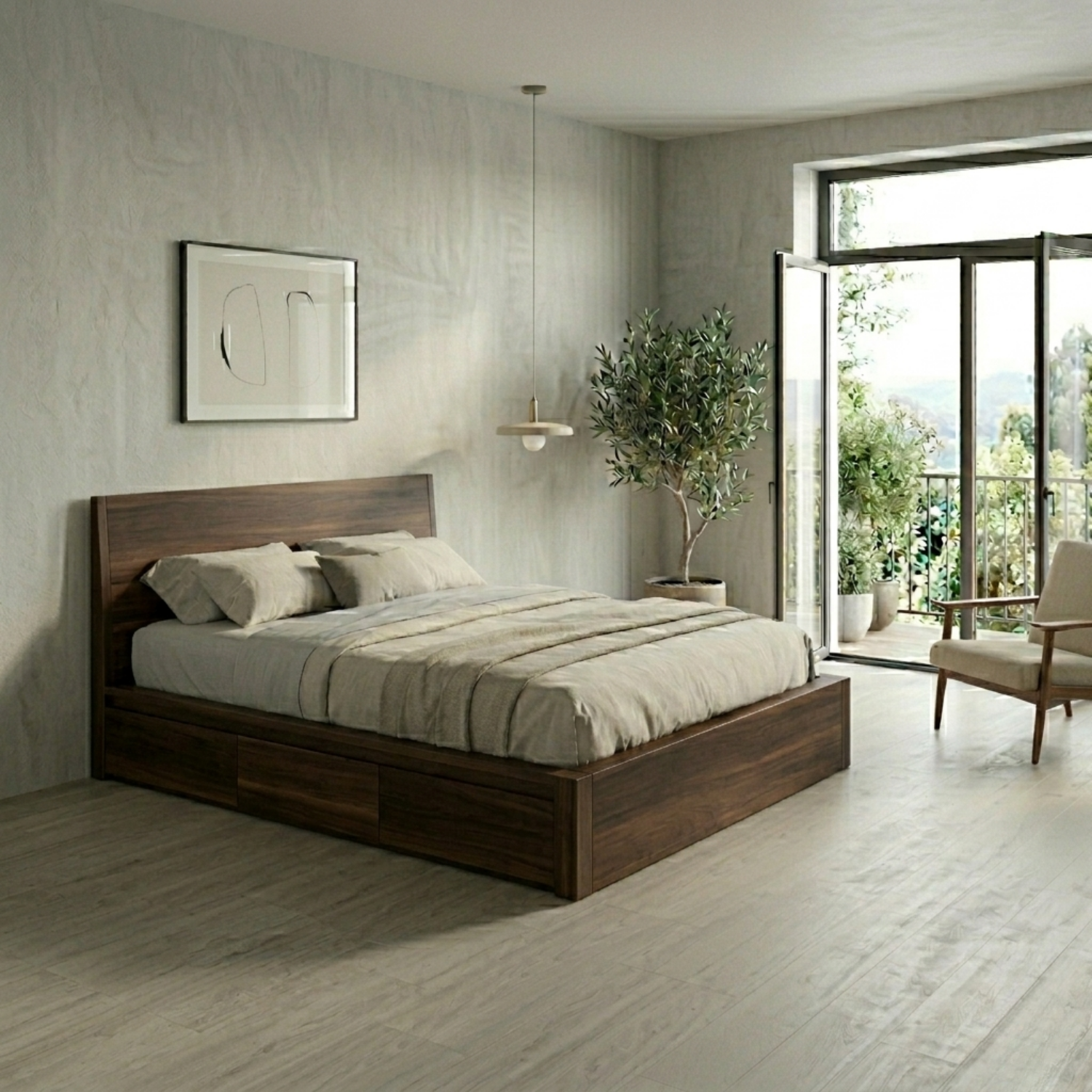 Solid Wood Storage Bed Frame with Side Drawers and Platform Design