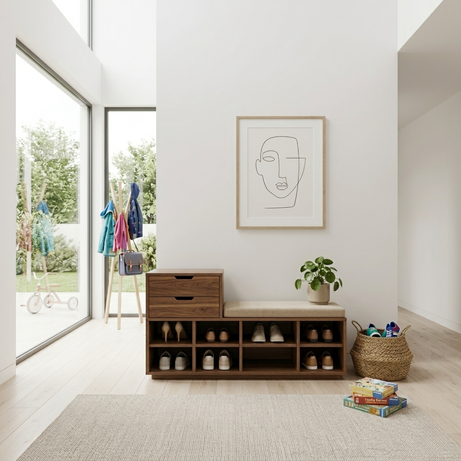 Solid Wood Shoe Storage Bench with Drawers & Cubby Shelves – Entryway Shoe Bench