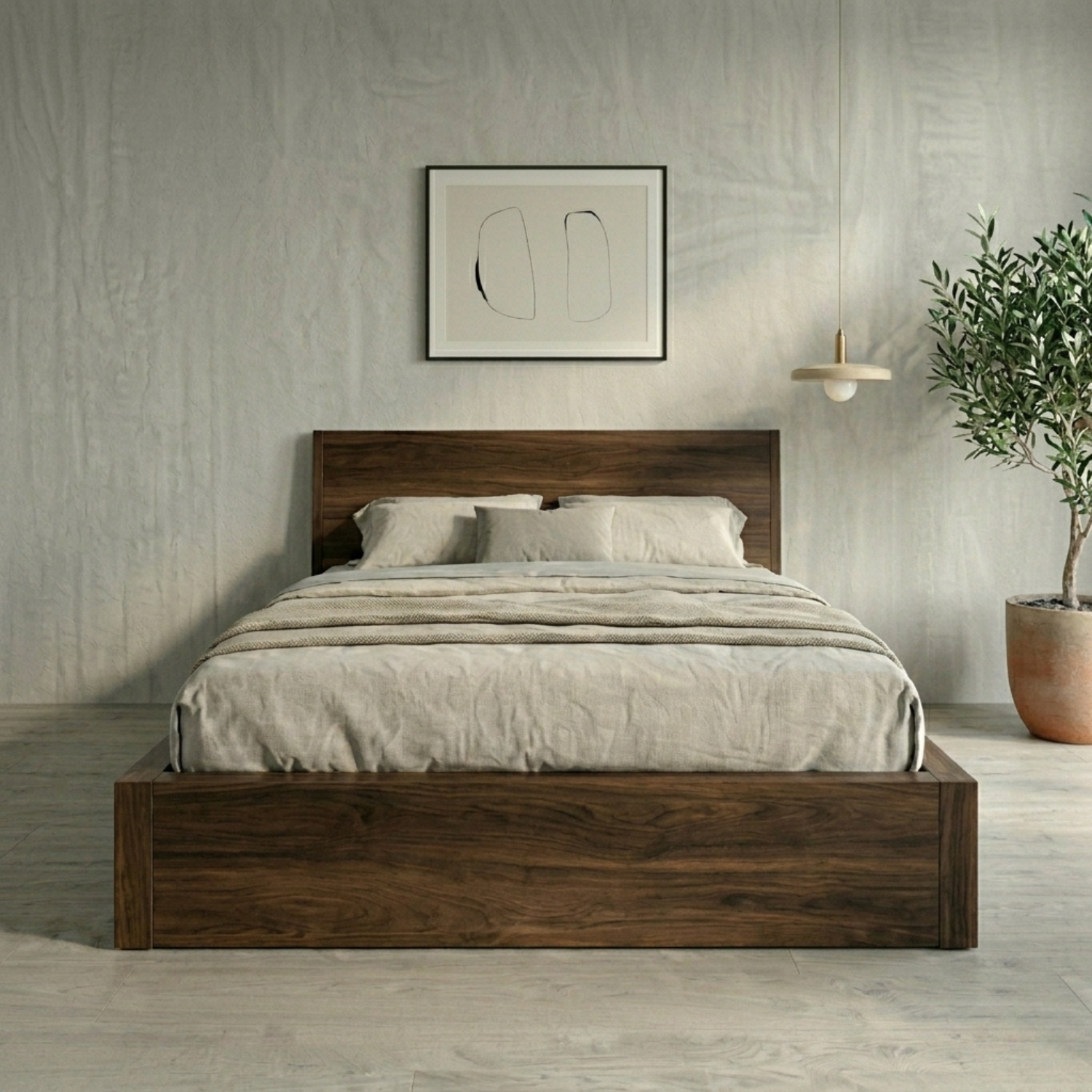 Solid Wood Storage Bed Frame with Side Drawers and Platform Design