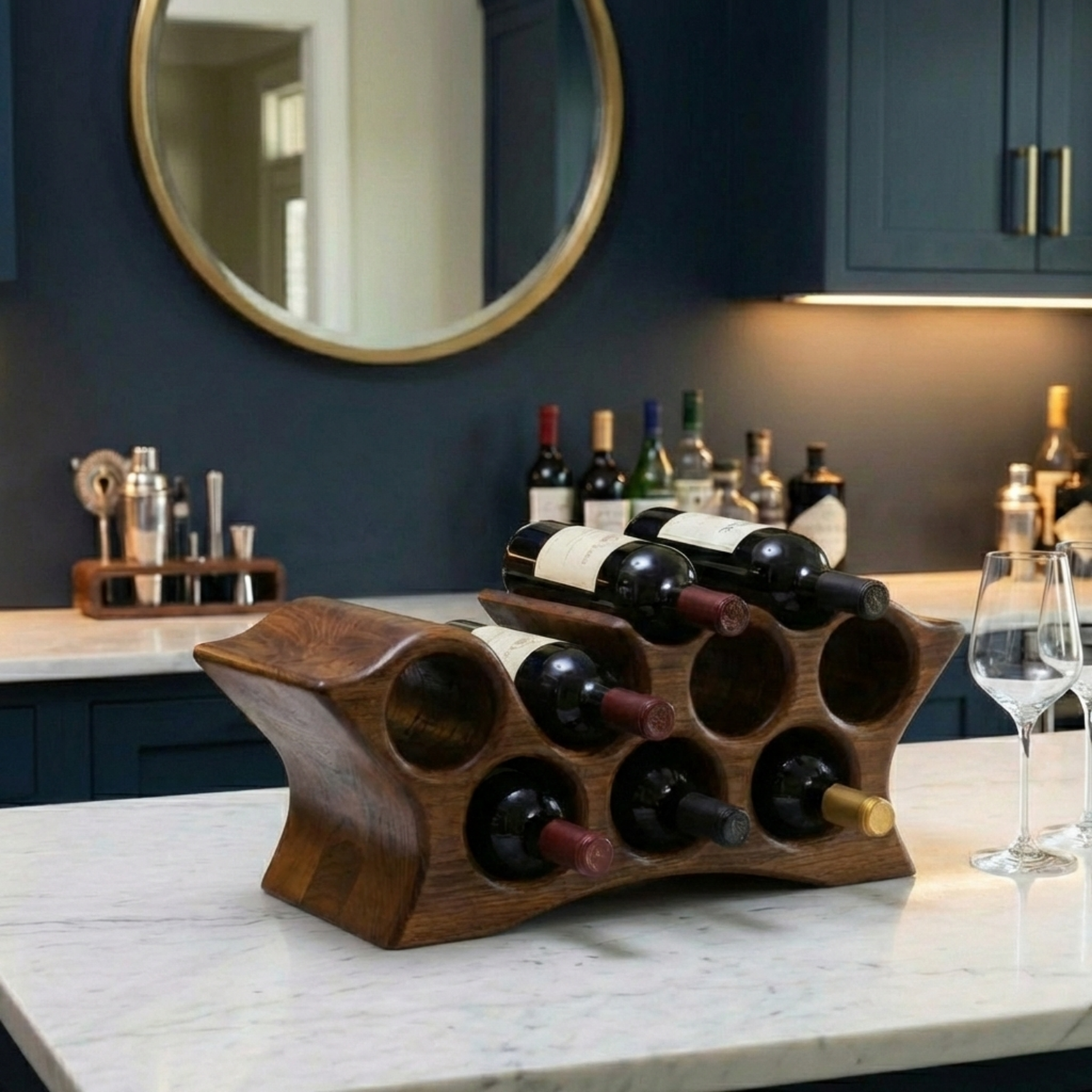 Handcrafted Solid Wood Wine Holder – Modern Countertop Wine Rack