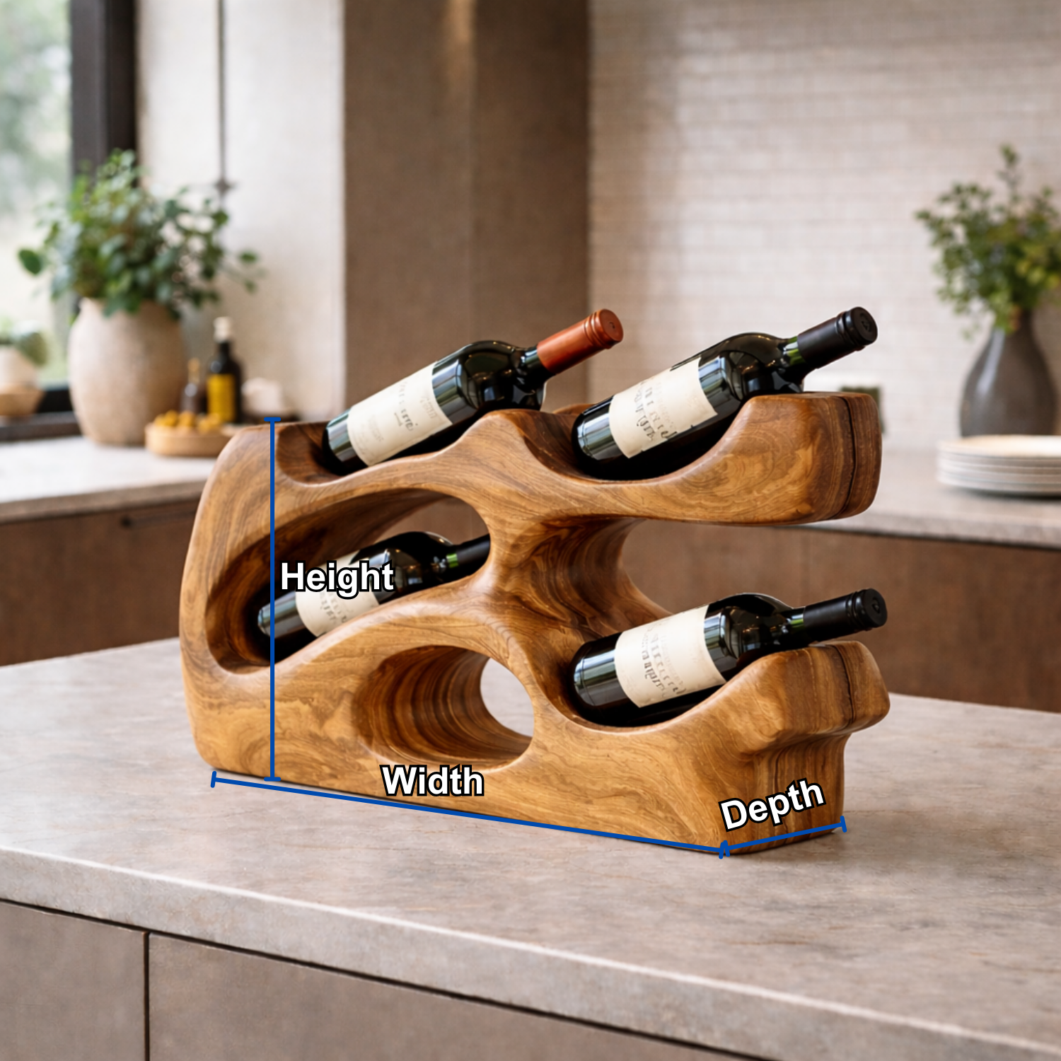 Handcrafted Solid Wood Countertop Wine Holder – Modern Sculptural Wine Rack