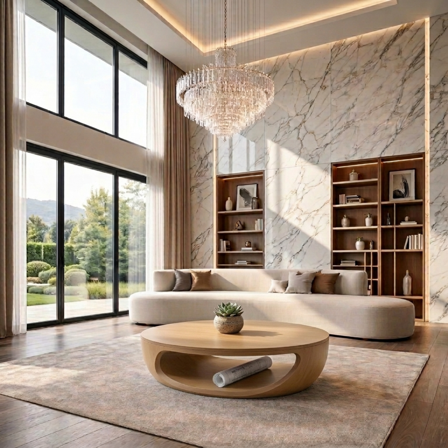 Solid Wood Round Coffee Table with Open Base – Modern Sculptural Living Room Table