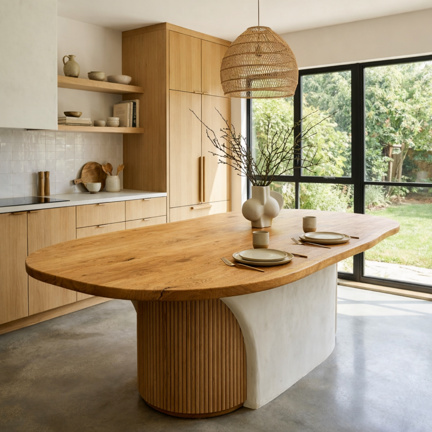 Solid Wood Oval Kitchen Island Countertop with Smooth Curved Edge Design