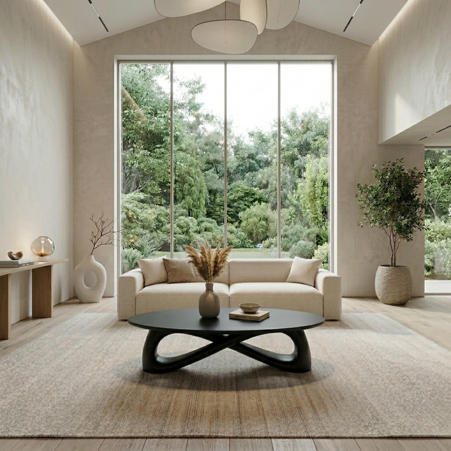 Solid Wood Round Coffee Table with Sculptural Base – Modern Living Room Table