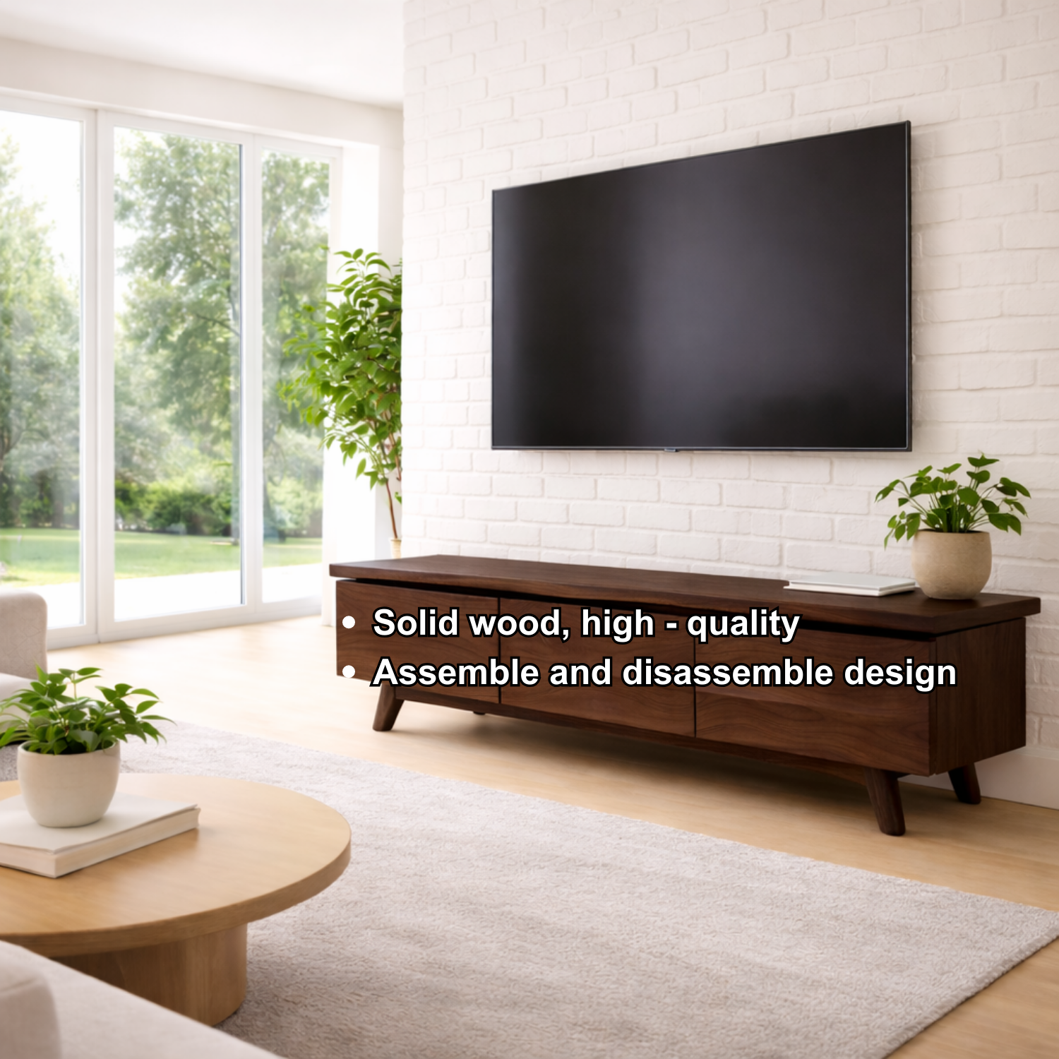 Solid Wood TV Stand with Modern Design and Storage