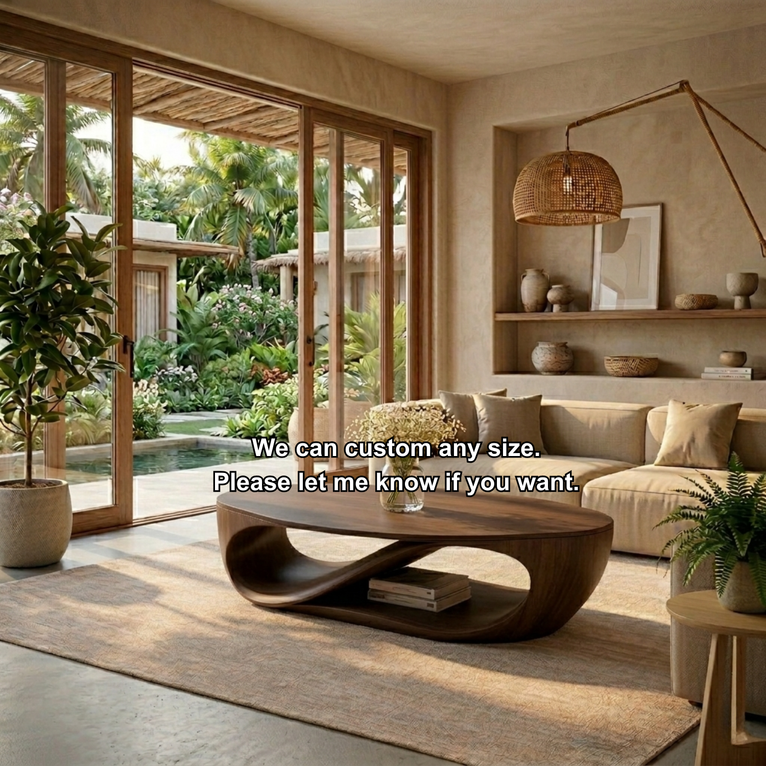 Sculptural Solid Wood Coffee Table with Open Shelf – Modern Organic Living Room Table