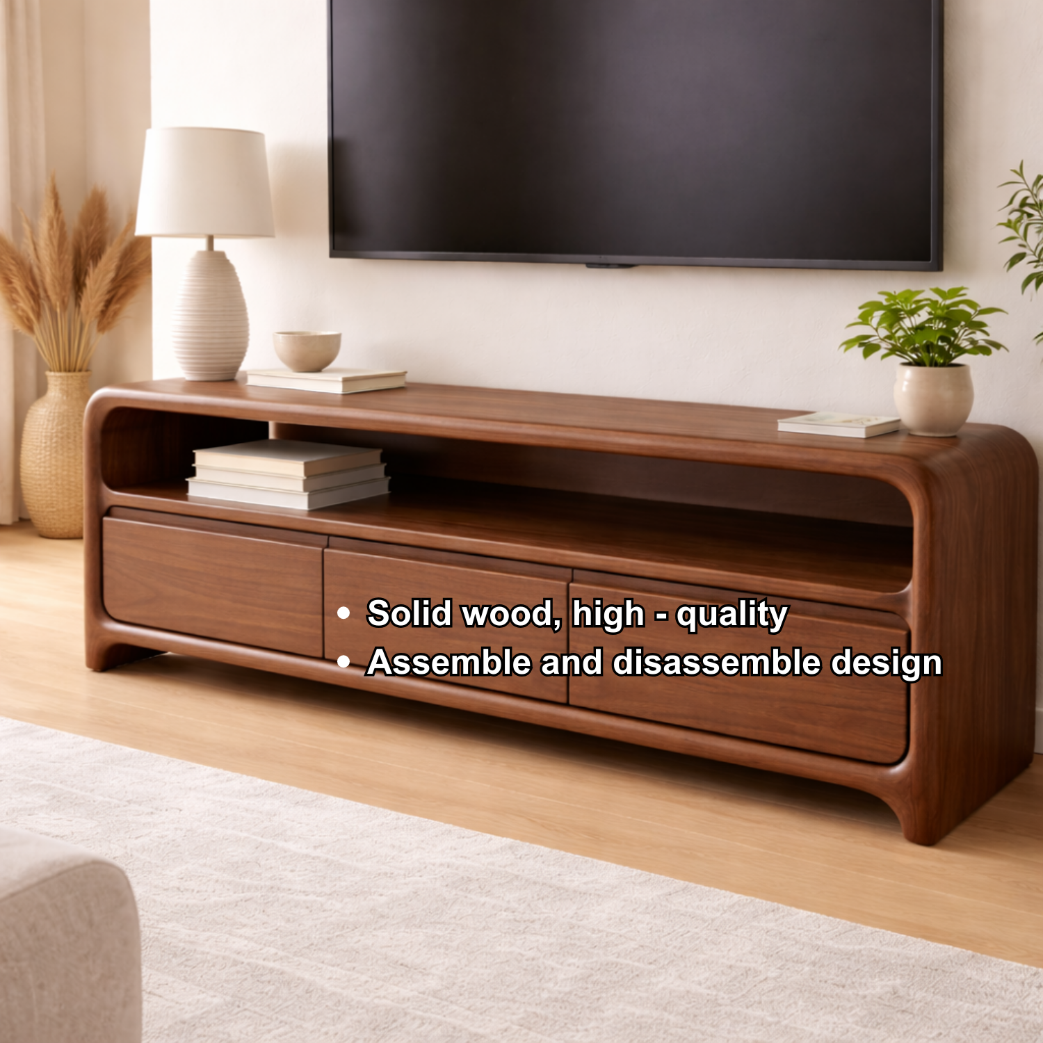 Solid Wood TV Stand with Sleek Design and Storage Drawers