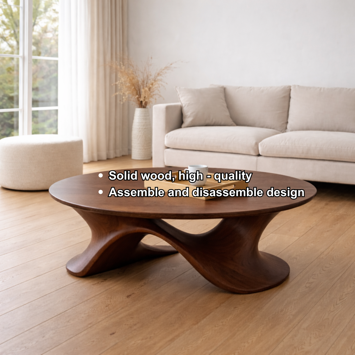 Sculptural Solid Wood Coffee Table – Modern Twisted Design Living Room Centerpiece