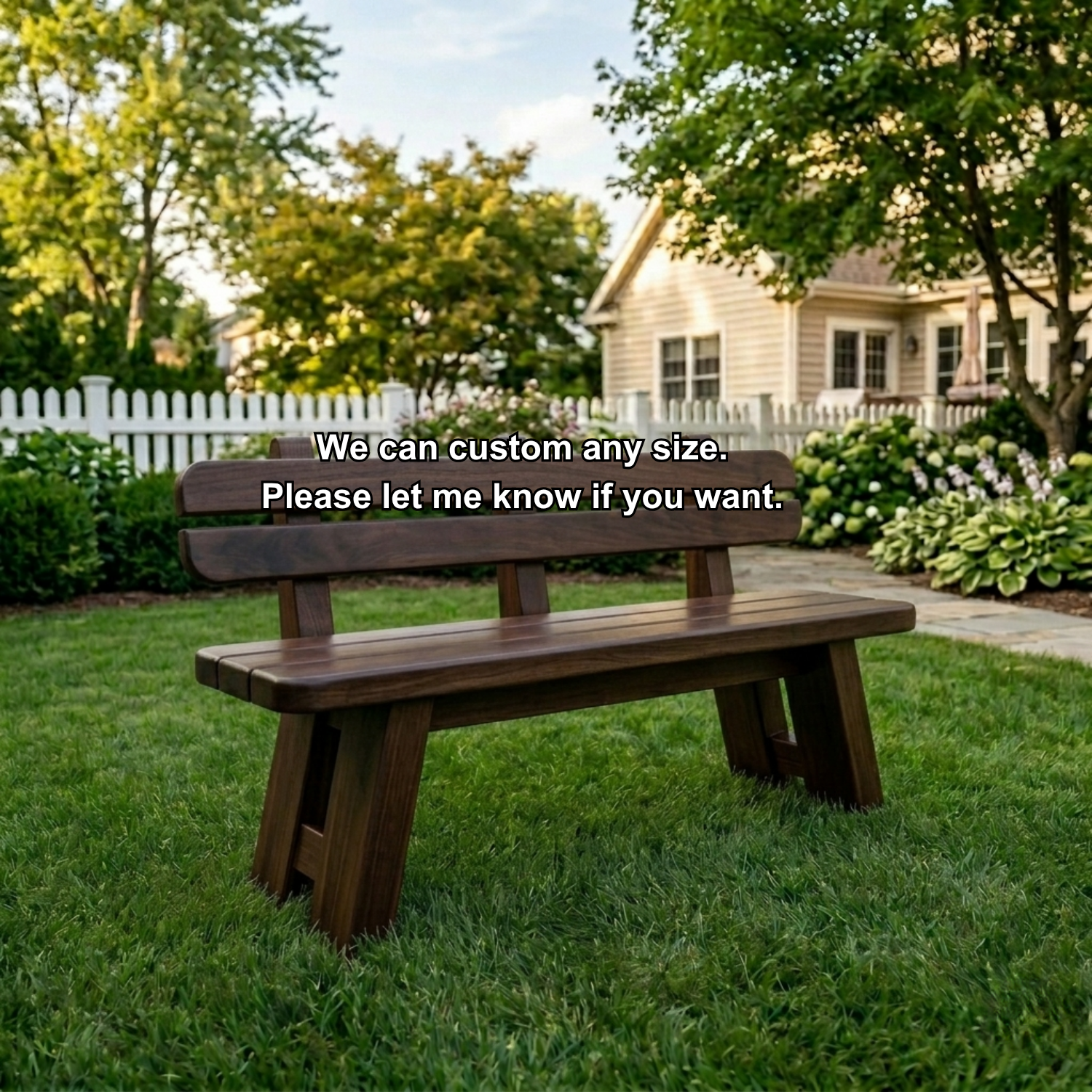 Solid Wood Outdoor Garden Bench with Slatted Backrest and A-Frame Legs