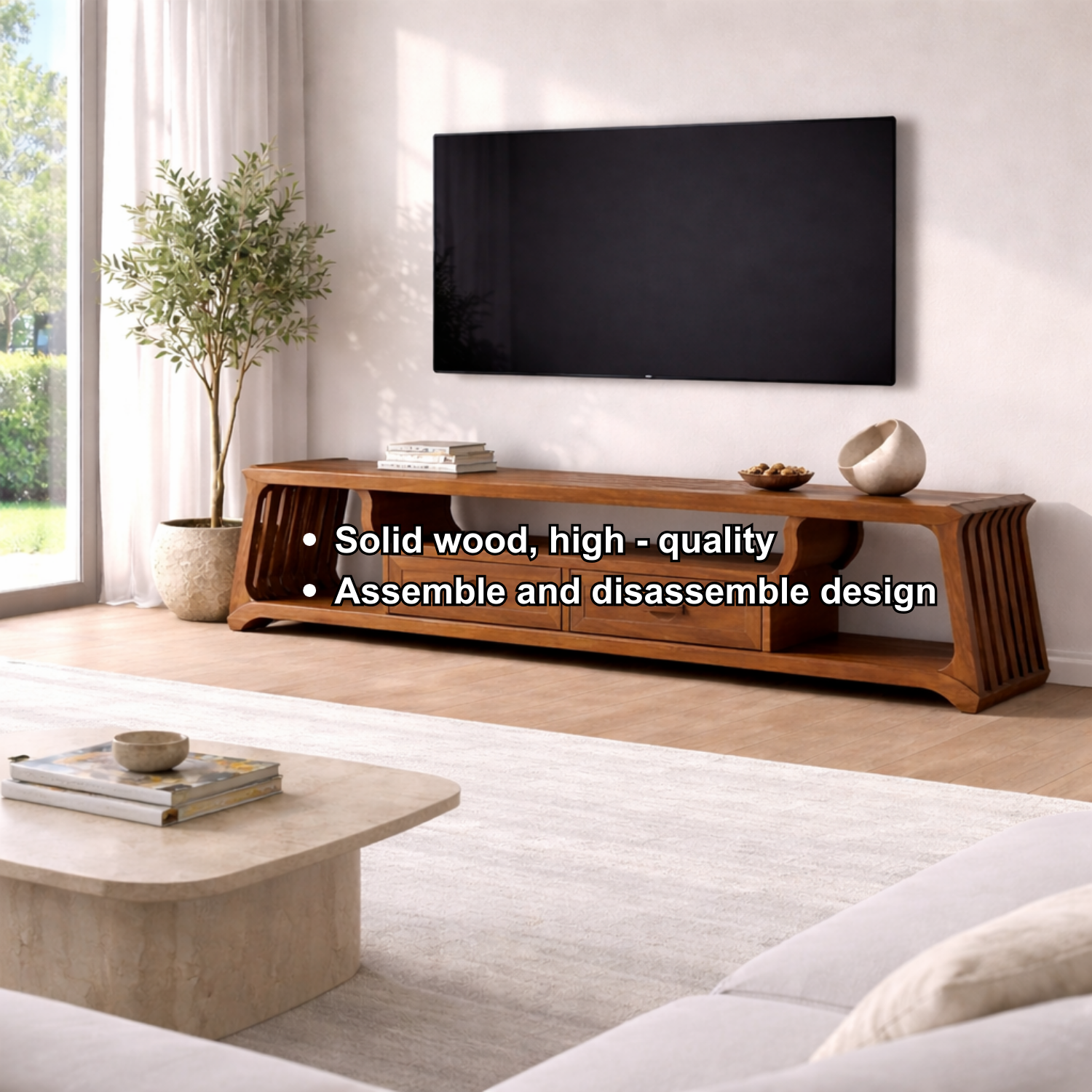 Modern Solid Wood TV Stand with Storage – Stylish & Functional TV Console