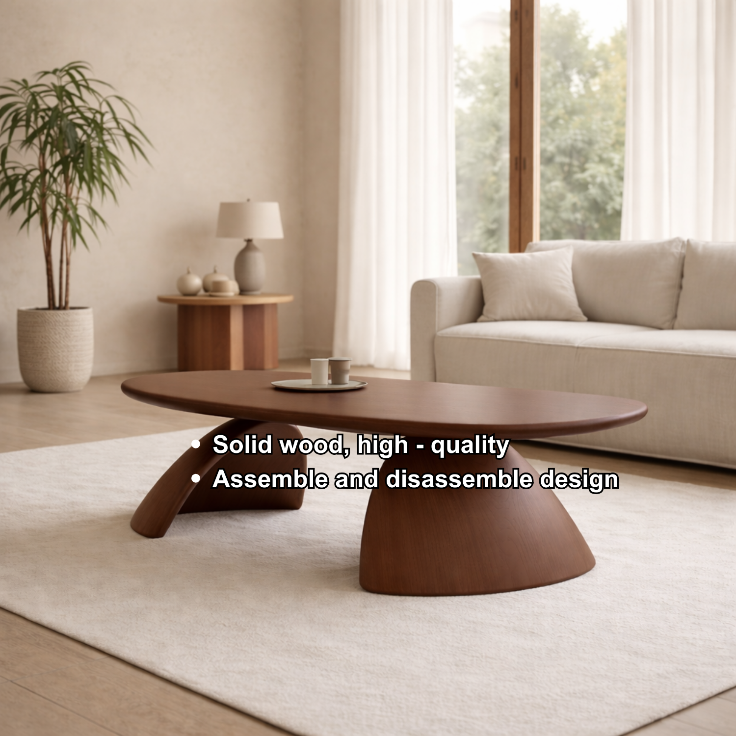 Solid Wood Oval Coffee Table – Sculptural Modern Living Room Center Table