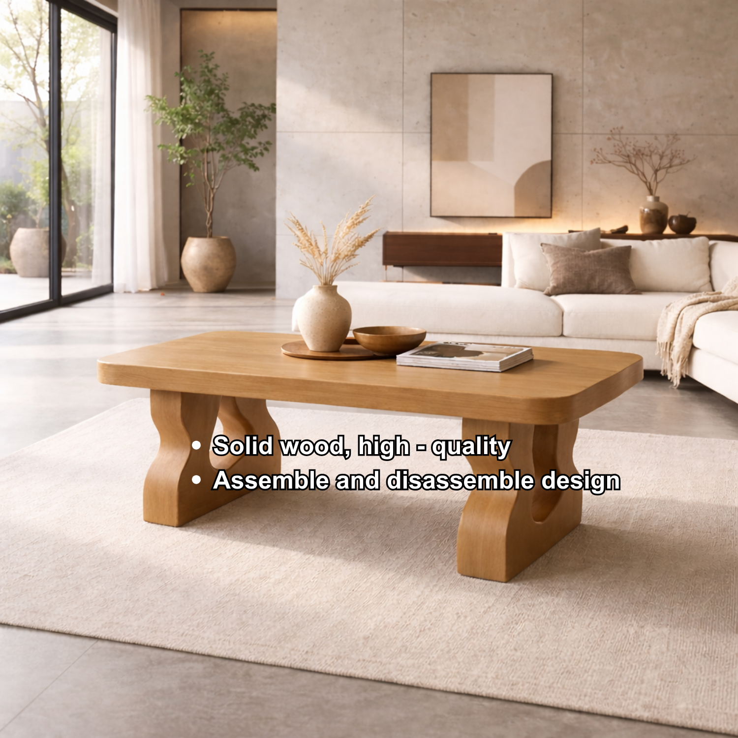 Solid Wood Coffee Table with Sculptural Legs – Modern Living Room Center Table