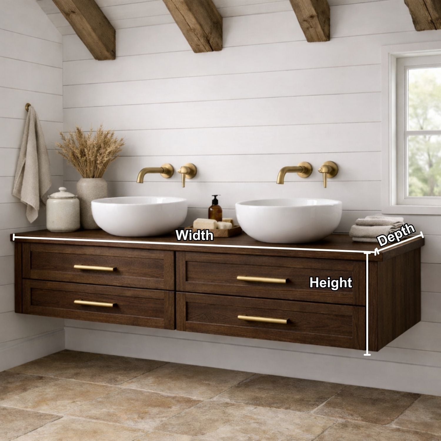 Handcrafted Solid Wood Floating Bathroom Vanity with Storage – Modern Wooden Design