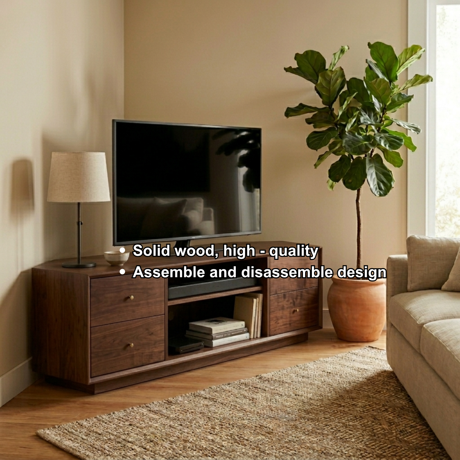 Solid Wood Corner TV Stand with Drawers and Open Media Shelf – Corner Media Console