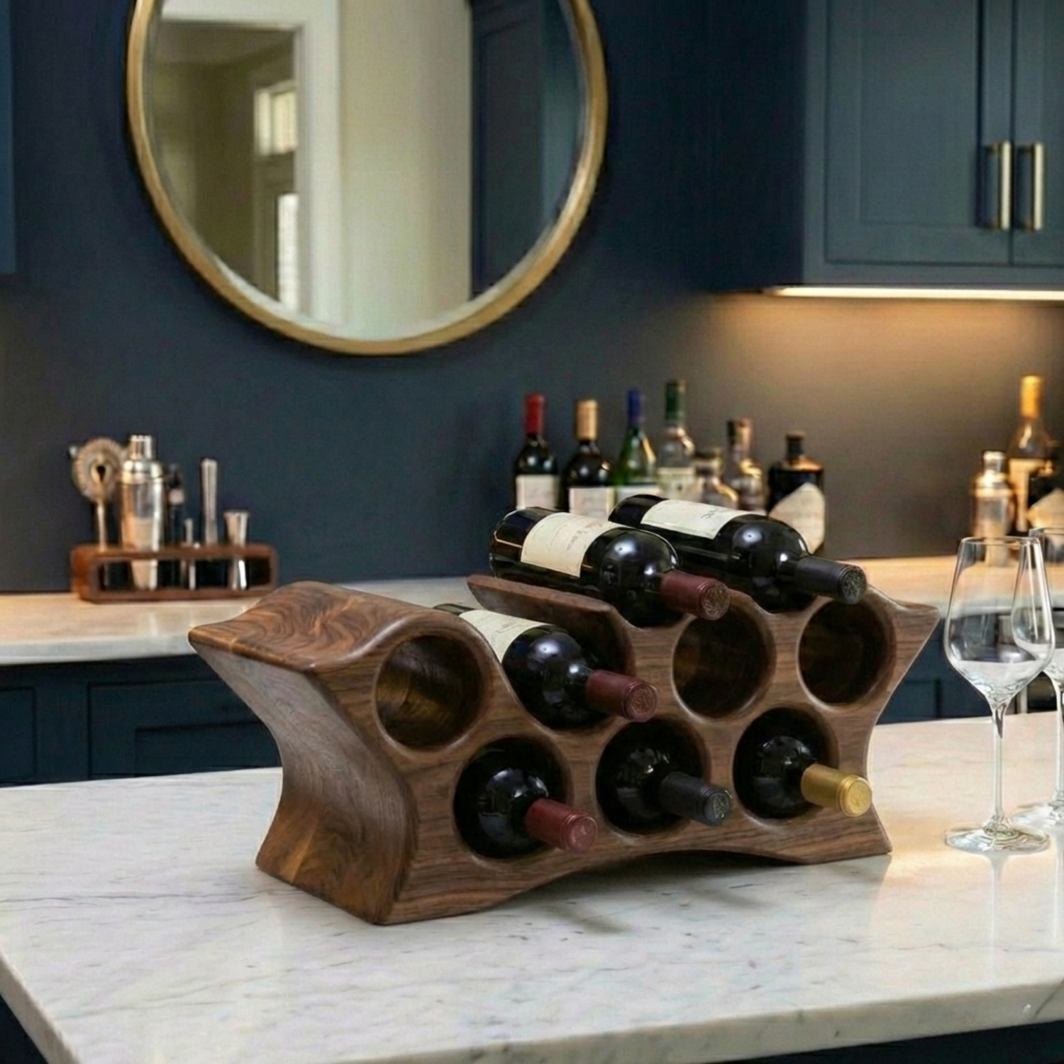 Handcrafted Solid Wood Wine Holder – Modern Countertop Wine Rack