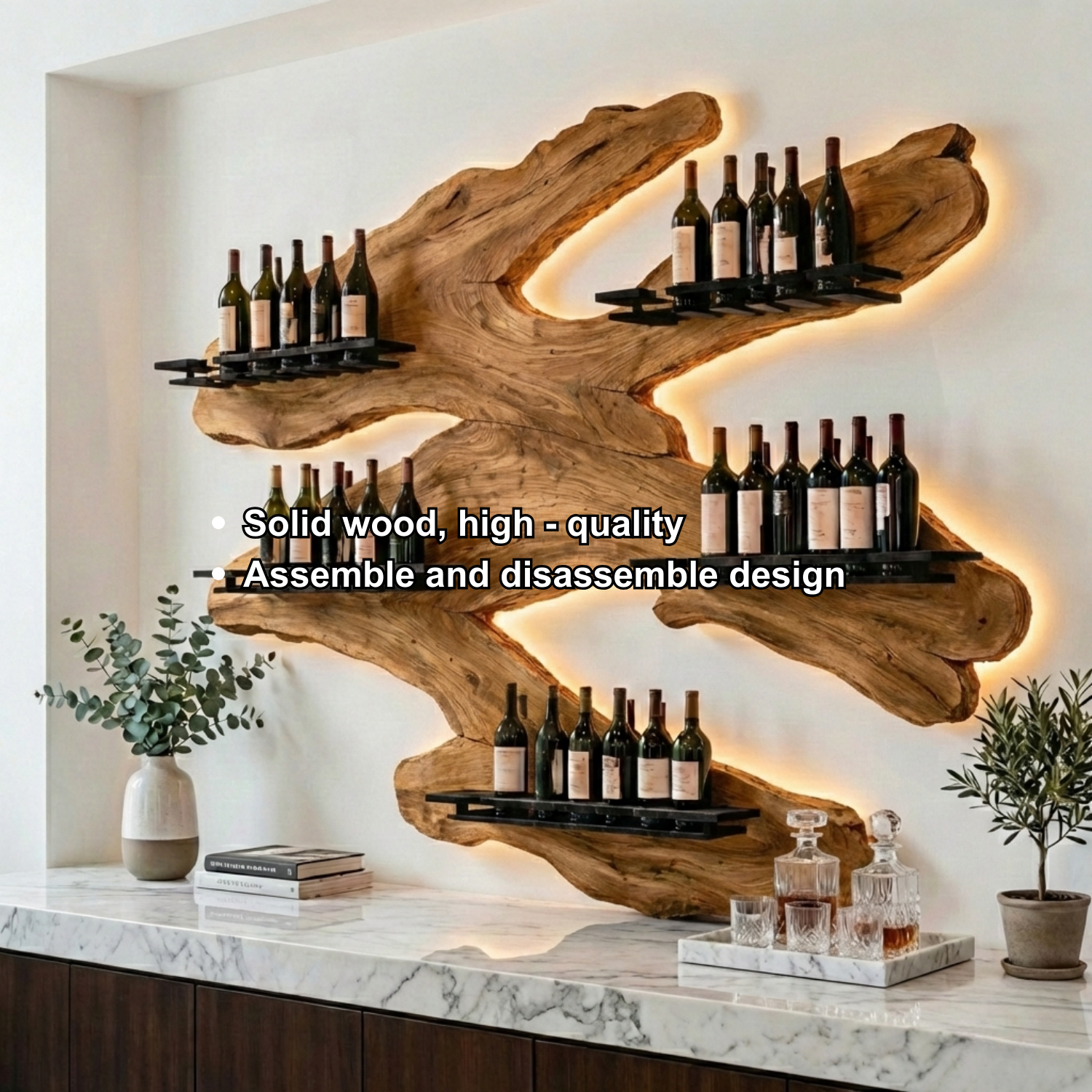 Handcrafted Solid Wood Wall Wine Holder – Live Edge Sculptural Wine Rack