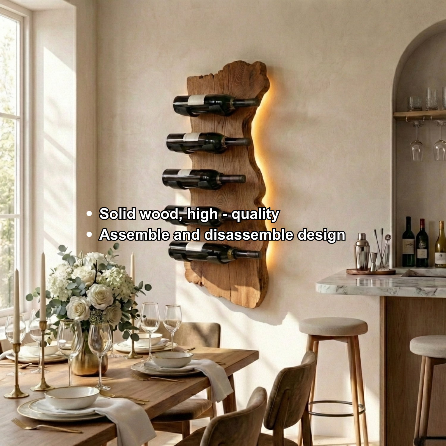 Handcrafted Solid Wood Wall Wine Holder – Live Edge Vertical Wine Rack
