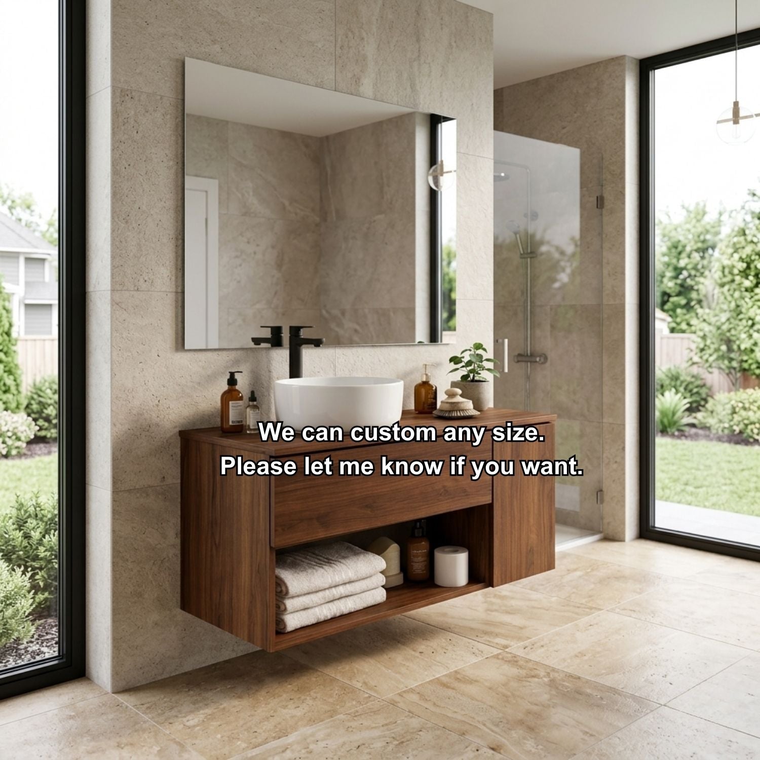 Floating Bathroom Vanity with Drawer and Open Shelf Storage Solid Wood Cabinet