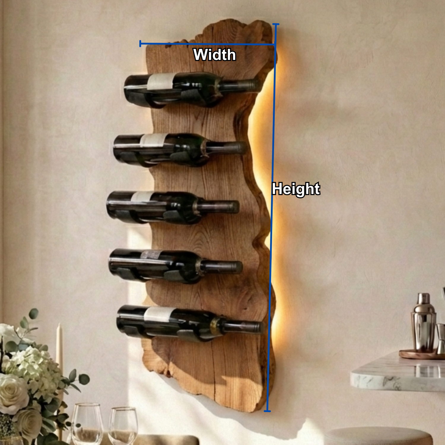 Handcrafted Solid Wood Wall Wine Holder – Live Edge Vertical Wine Rack