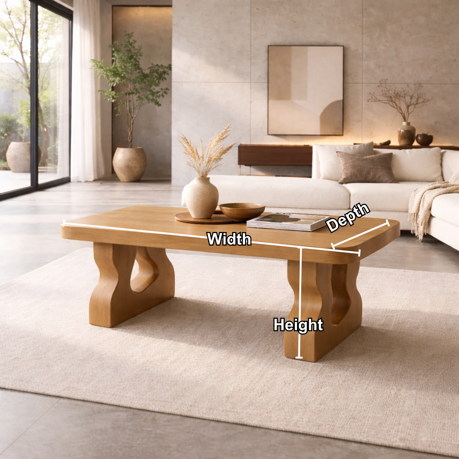 Solid Wood Coffee Table with Sculptural Legs – Modern Living Room Center Table