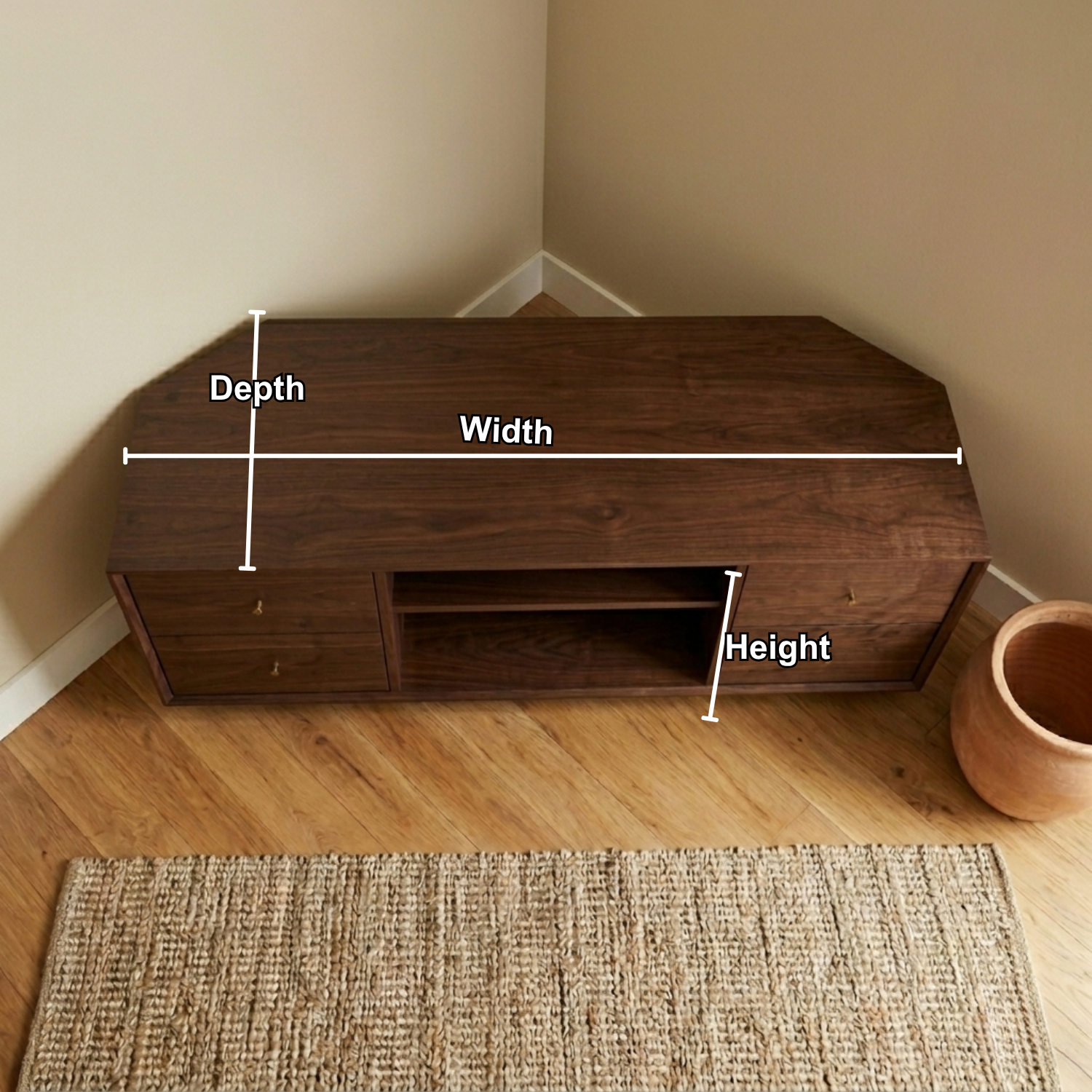 Solid Wood Corner TV Stand with Drawers and Open Media Shelf – Corner Media Console