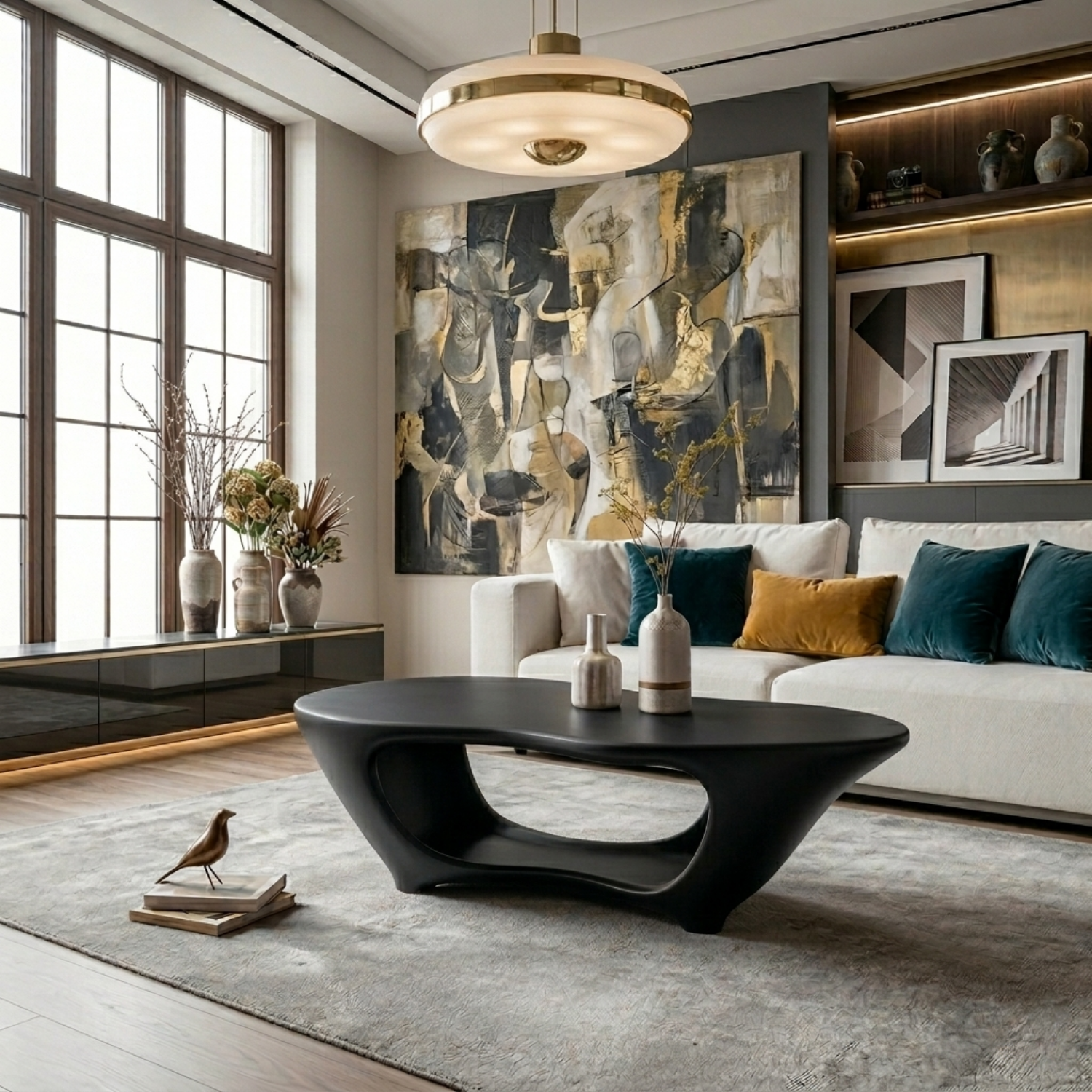 Sculptural Solid Wood Coffee Table – Modern Organic Living Room Center Table