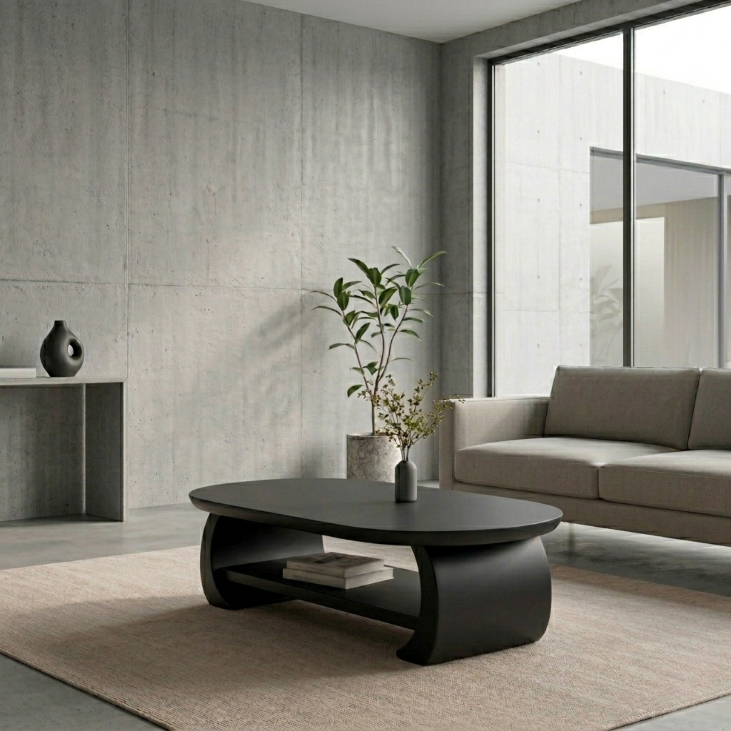 Solid Wood Oval Coffee Table with Shelf – Modern Minimalist Living Room Table
