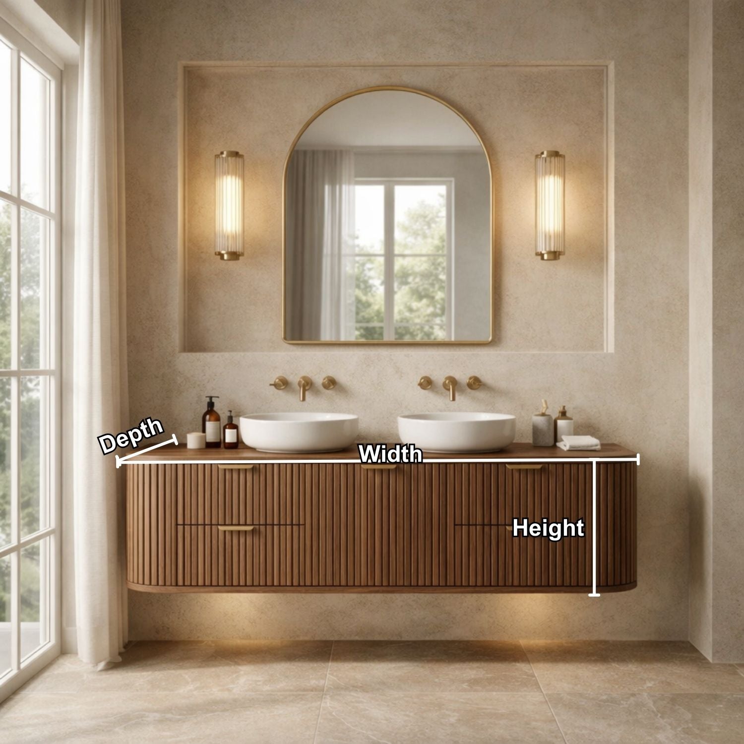 Handcrafted Floating Bathroom Vanity with Fluted Drawers – Elegant Wooden Design