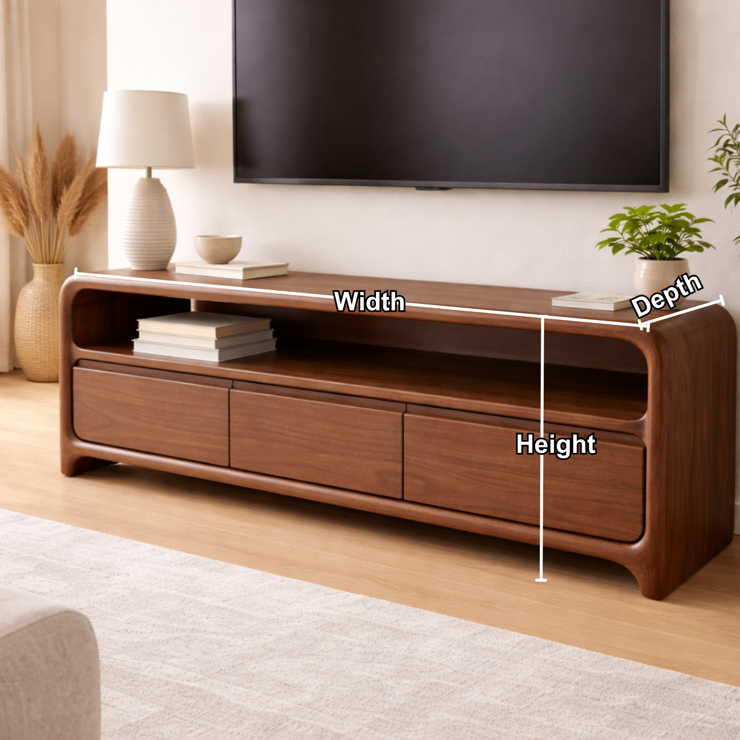 Solid Wood TV Stand with Sleek Design and Storage Drawers