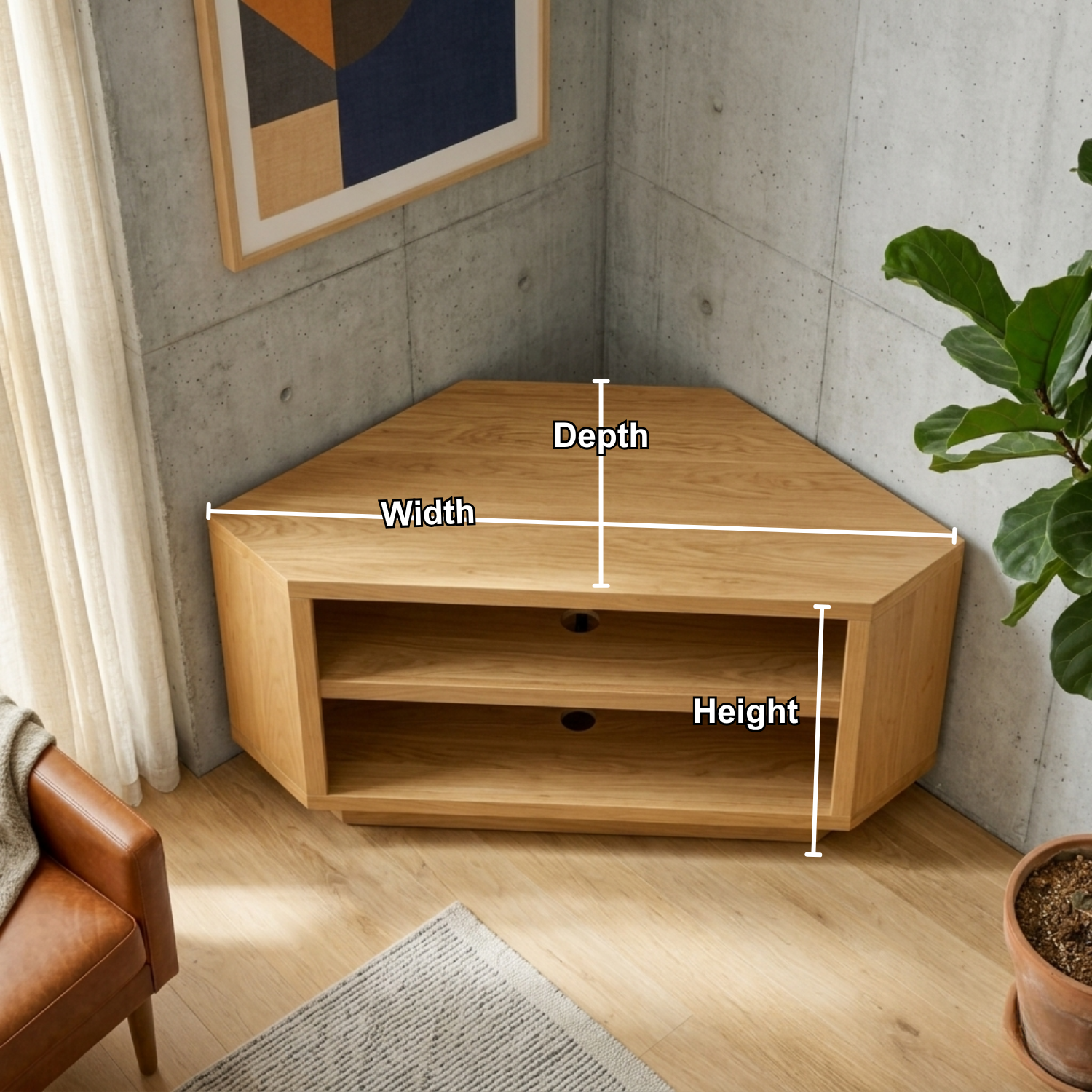 Solid Wood Corner TV Stand with Open Shelving – Space Saving Media Console