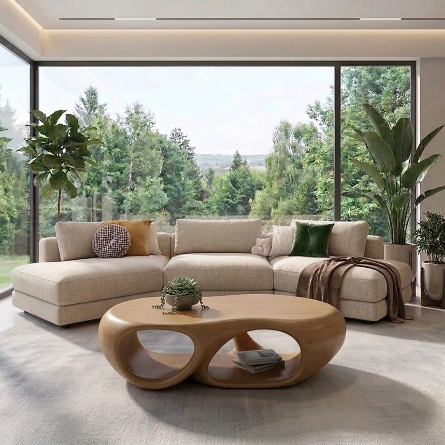 Sculptural Solid Wood Coffee Table – Modern Organic Living Room Center Table
