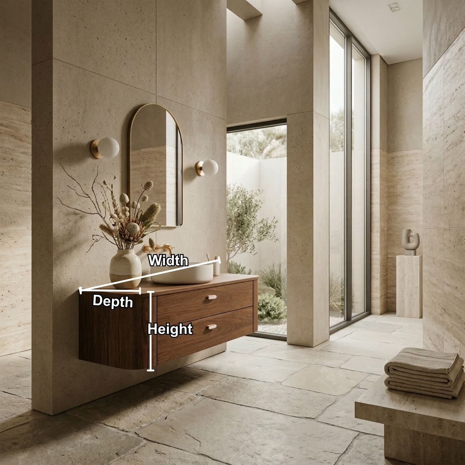 Floating Bathroom Vanity with Curved Edges and Spacious Drawers – Handcrafted Solid Wood Design