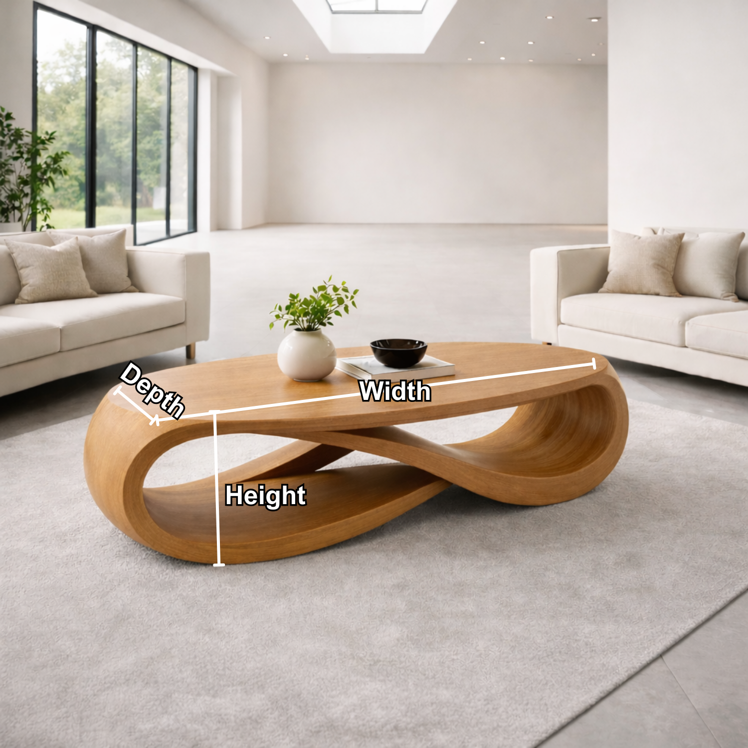 Solid Wood Oval Coffee Table with Sculptural Base – Modern Designer Living Room Table