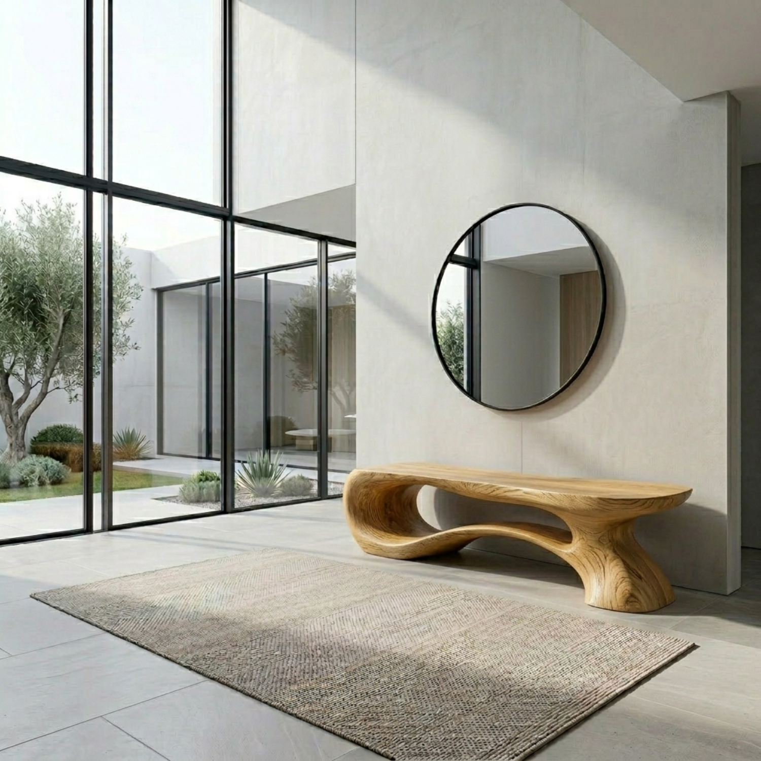 Live Edge Sculptural Solid Wood Entryway Bench – Organic Modern Statement Piece